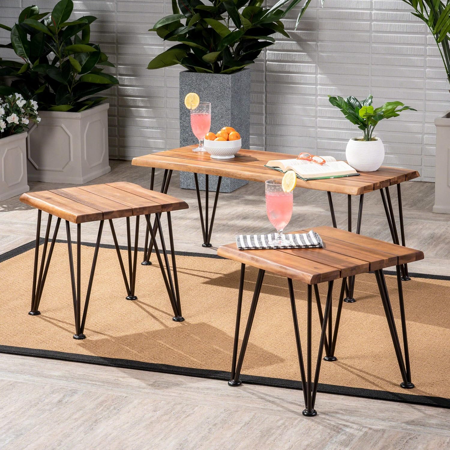 ModernLuxe 61003.00-2-60392.00 ZION INDUSTRIAL WOOD AND METAL COFFEE TABLE WITH ACCENT TABLE