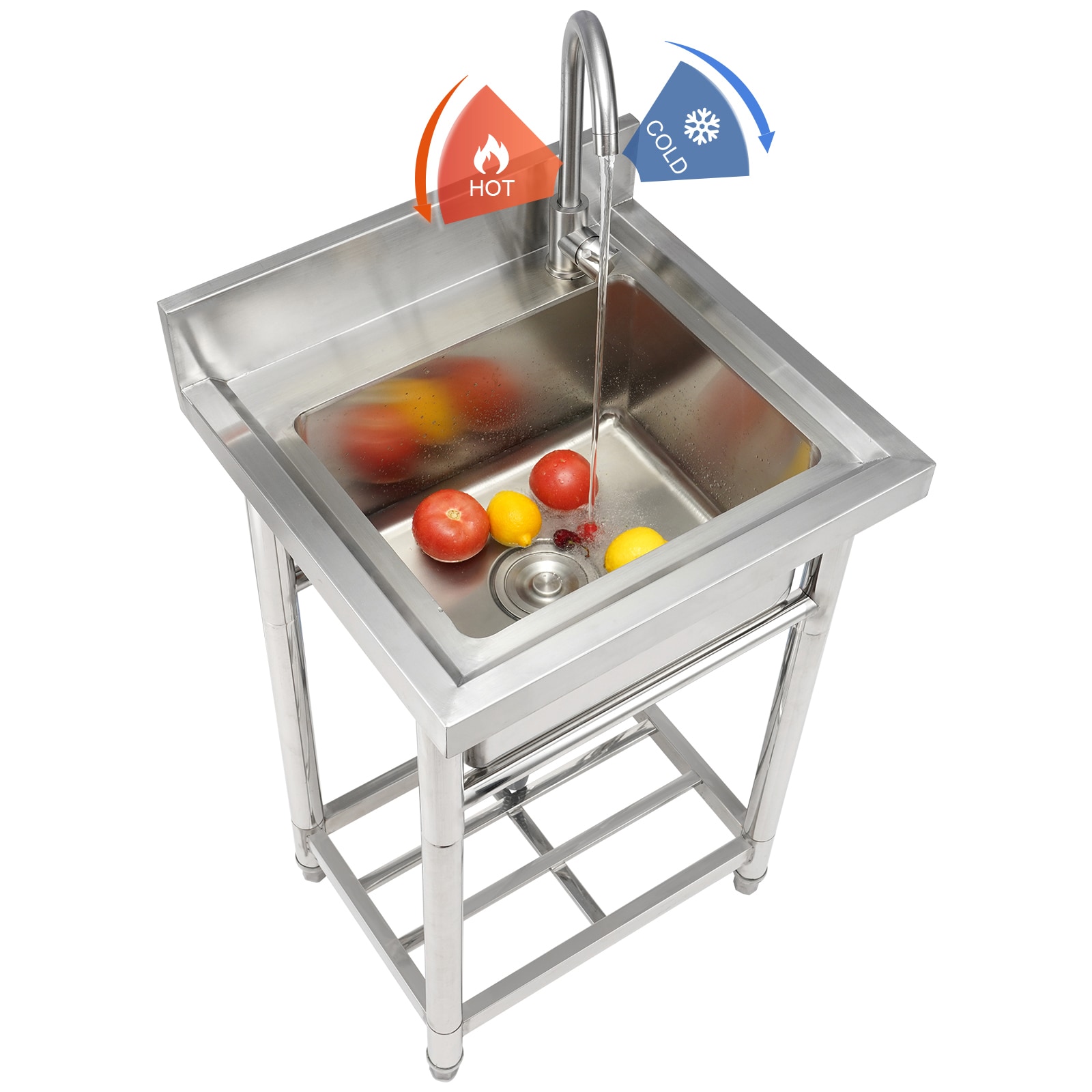 VEVOR SCDSCDGZTDCW02838V0 Stainless Steel Utility Sink  1 Compartment Free Standing Small Sink Include Faucet and legs  16 x 13 x 8.7 in Commercial Single Bowl Sinks for Garage  Restaurant  Kitchen  Laundry  NSF Certified