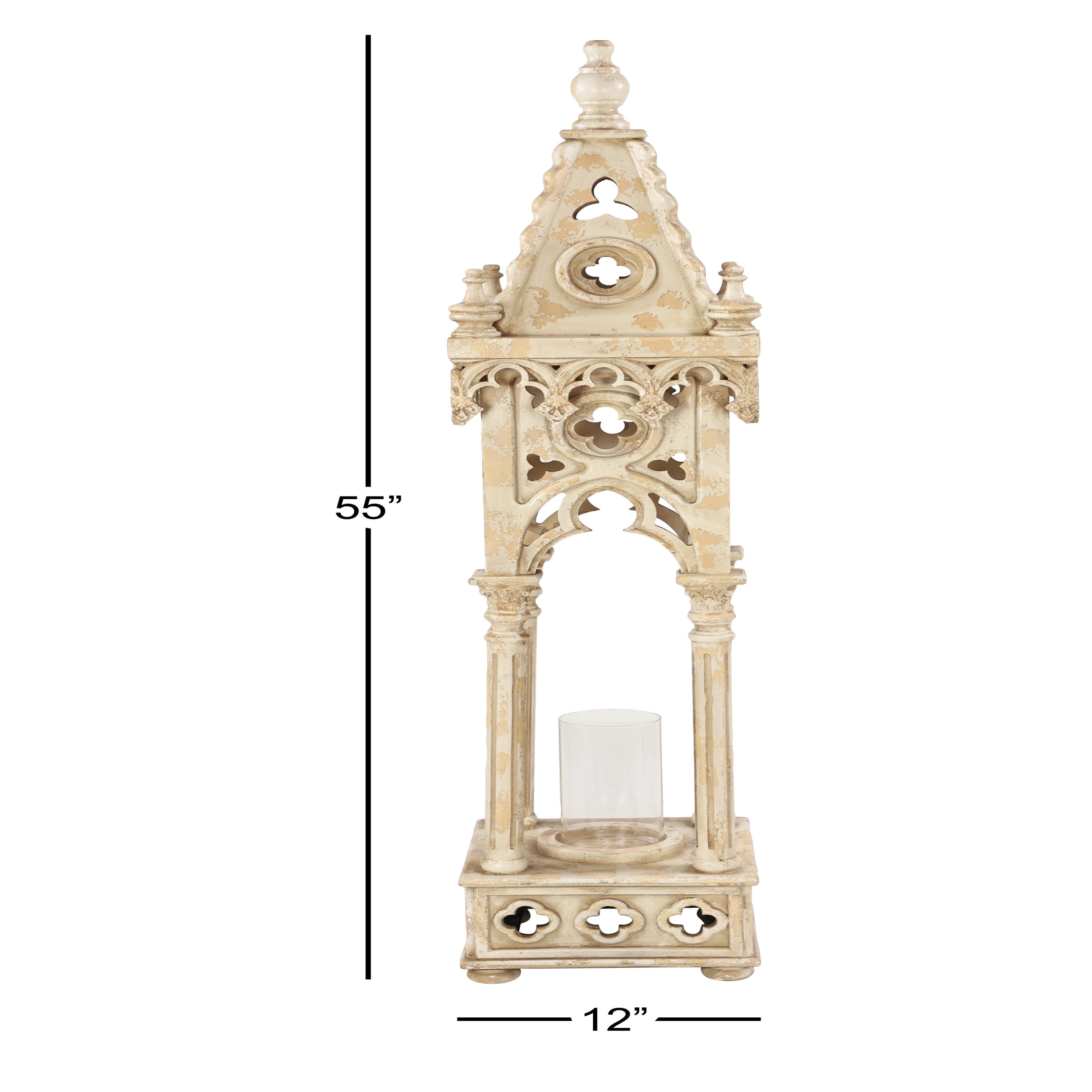 Elegant White Wood Vintage Hanging Candle Lantern - 12" x 55"