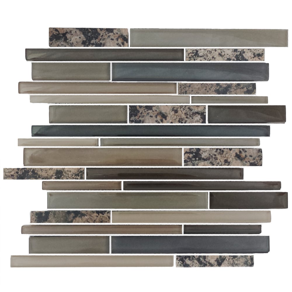 EPOCH Architectural Surfaces 7003 Granite and Glass Multicolor Beige 12-in x 14-in Glossy Glass; Stone Granite Linear Tile (0.95-sq. ft/ Piece)