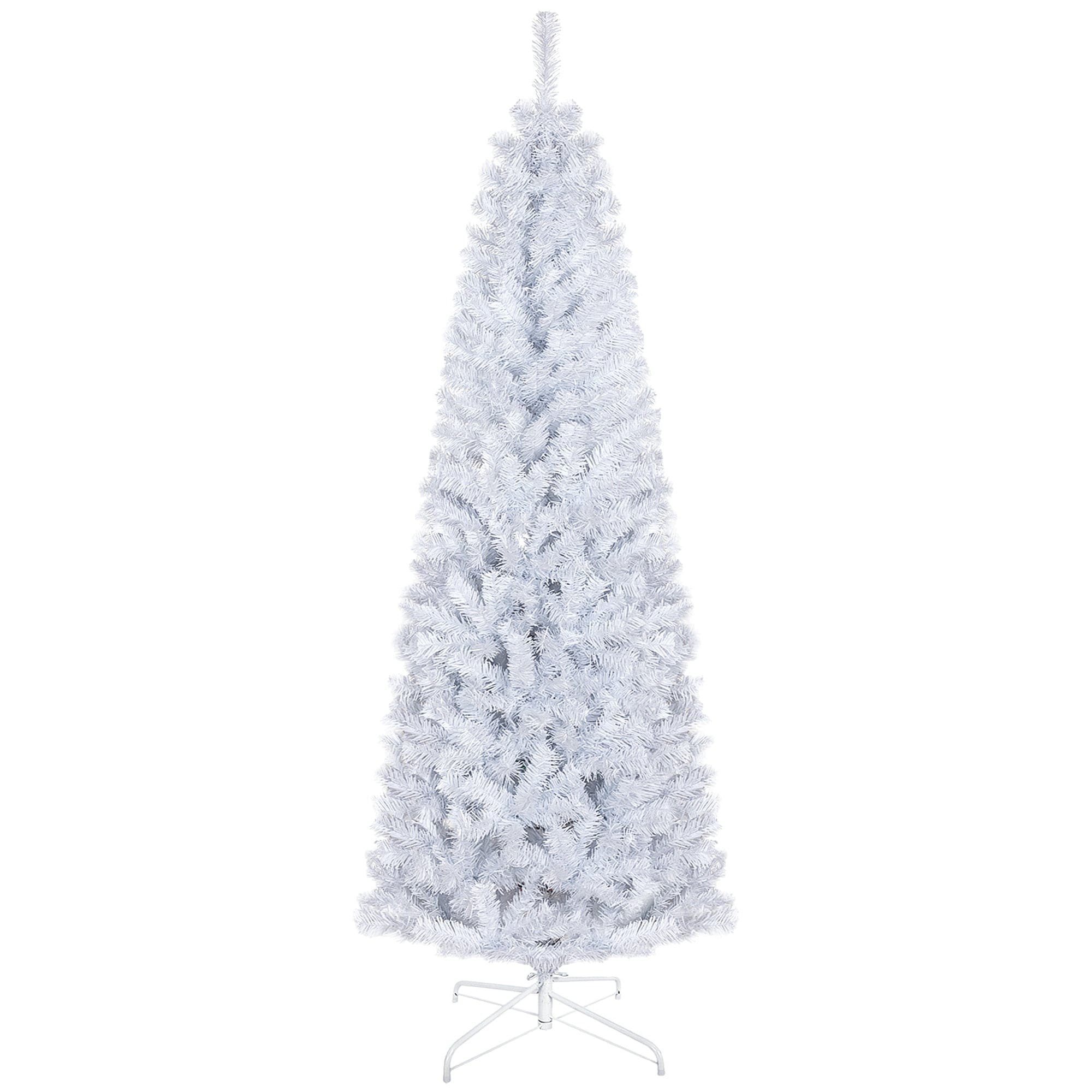 Boyel Living BL-AS49648 6ft Pencil Christmas Tree White Slim Douglas Fir with Realistic Branches 618 Tips and Metal Base
