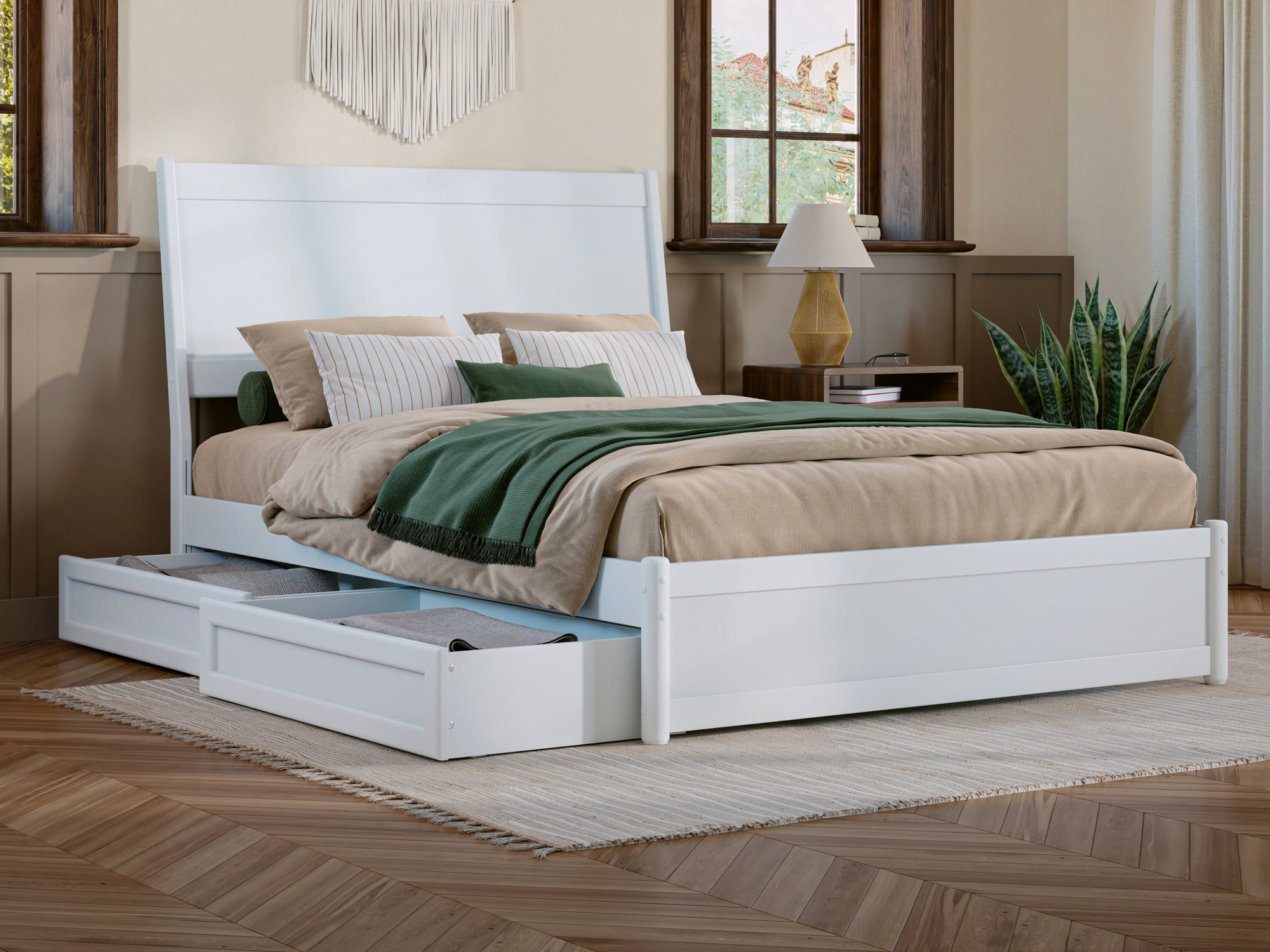 AFI AR9987132 Casanova White Full Wood Platform Bed with Storage