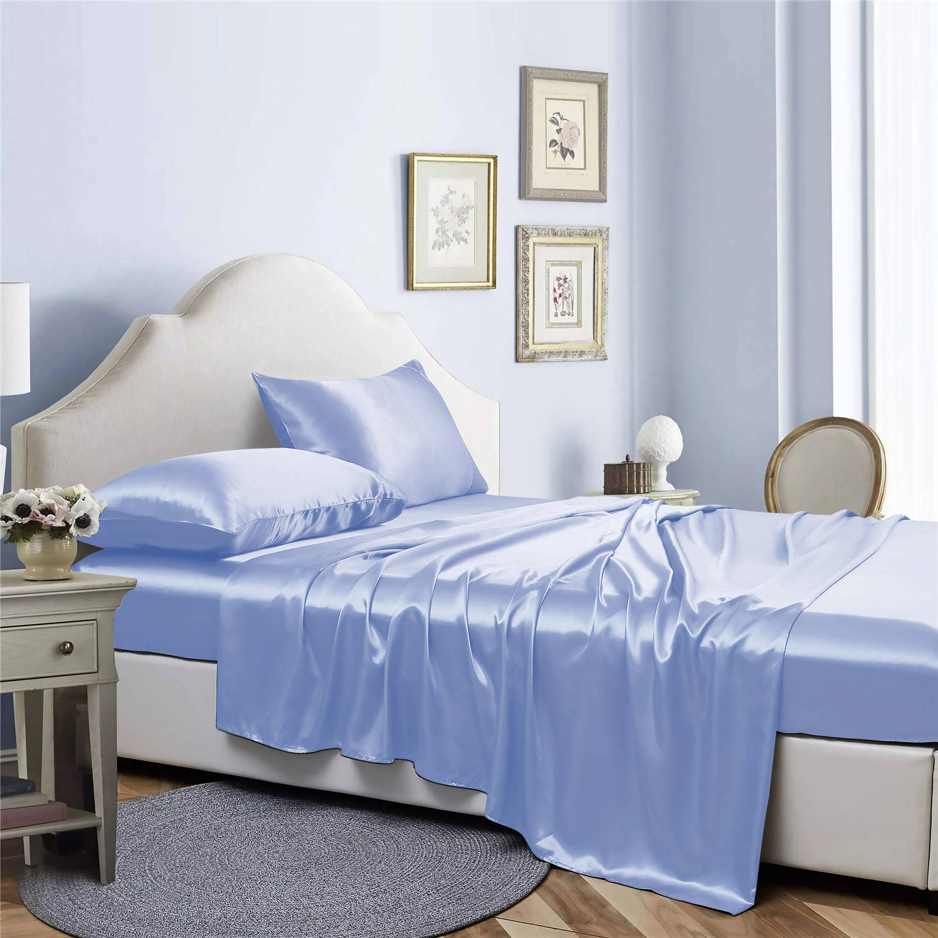 Bibb Home Twin Polyester Light blue 4 -Piece Bed Sheet Set