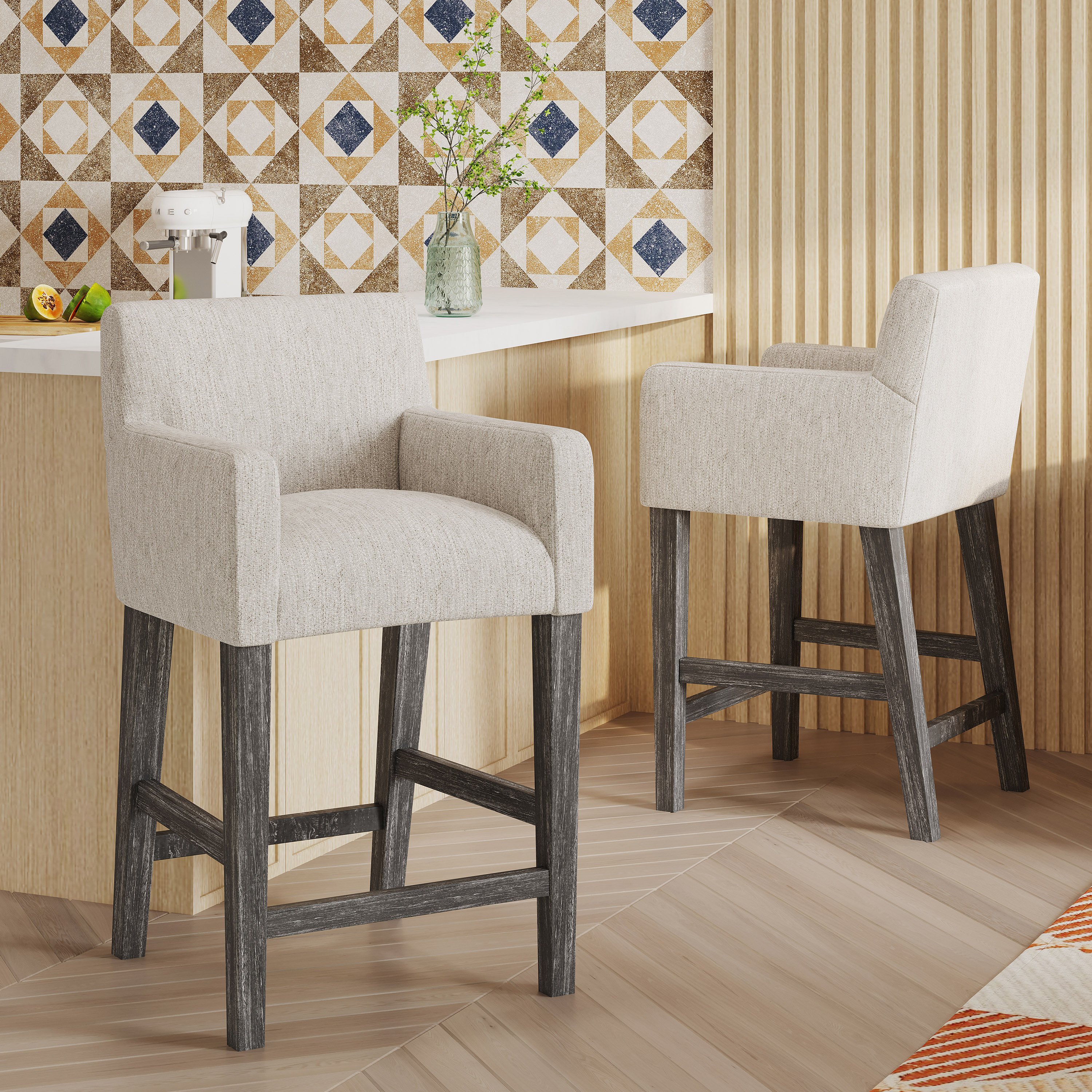 Chaparral Light Gray Upholstered Wood 26 inch Counter Stools, Set of 2