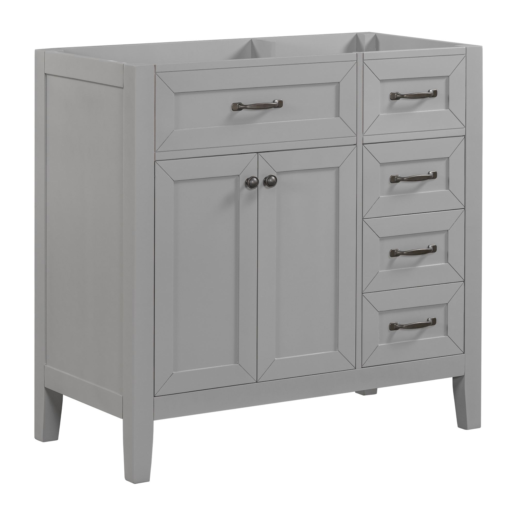Wooakway - 36 Inch Freestanding Bathroom Vanity Base Only Solid Rubber Wood MDF 2 Doors 3 Drawers...