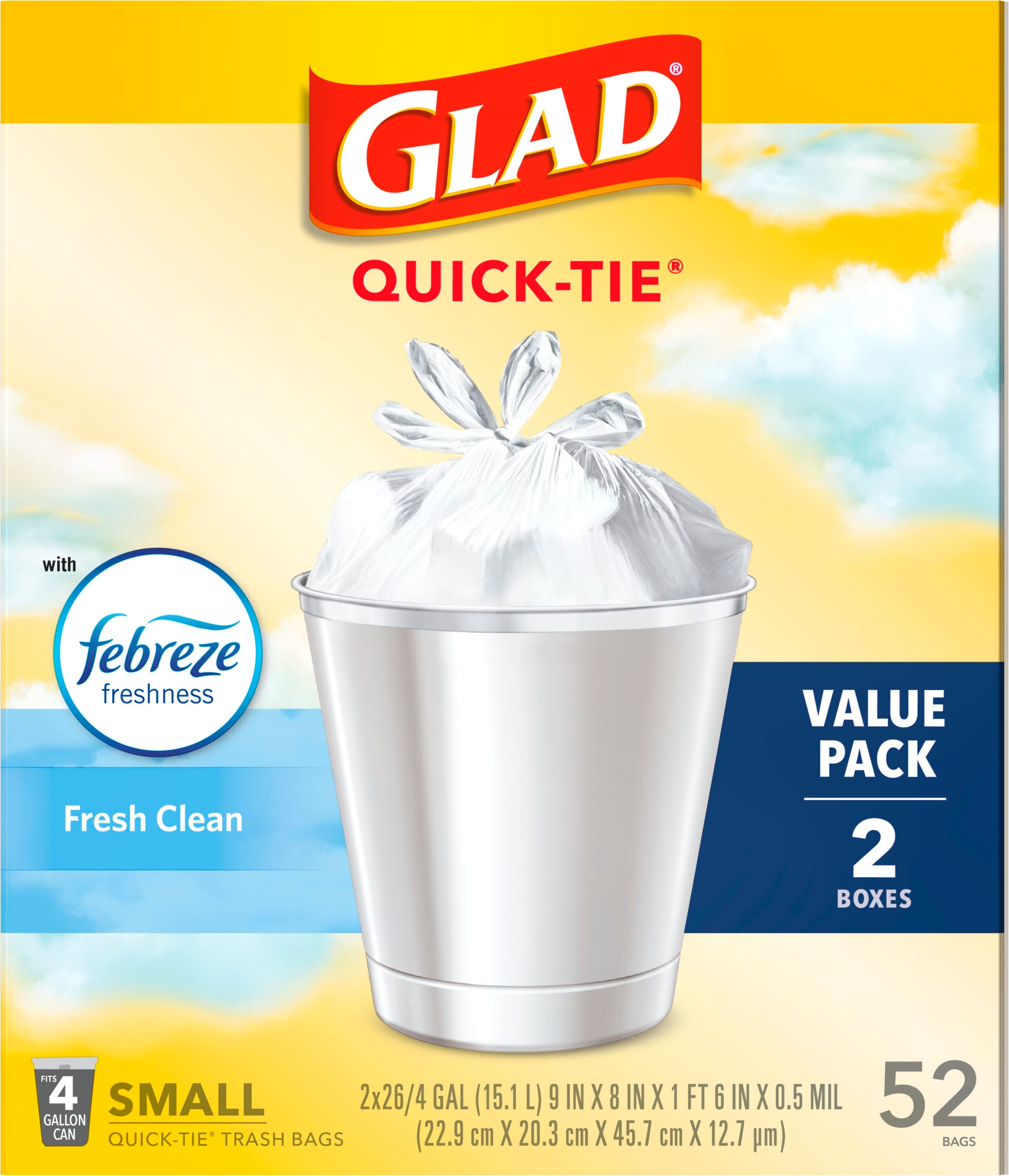 Glad Odor Shield 4-Gallons Febreze Fresh Clean White Plastic Wastebasket  Flap Tie Trash Bag (52-Count) in the Trash Bags department at