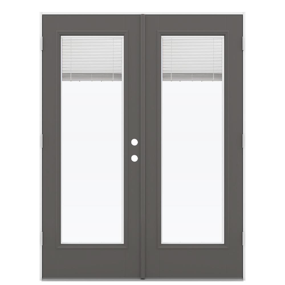 JELD-WEN 60-in x 80-in Low-E Timber Gray Fiberglass French Right-Hand Outswing Double Patio Door | LOWOLJW182200087