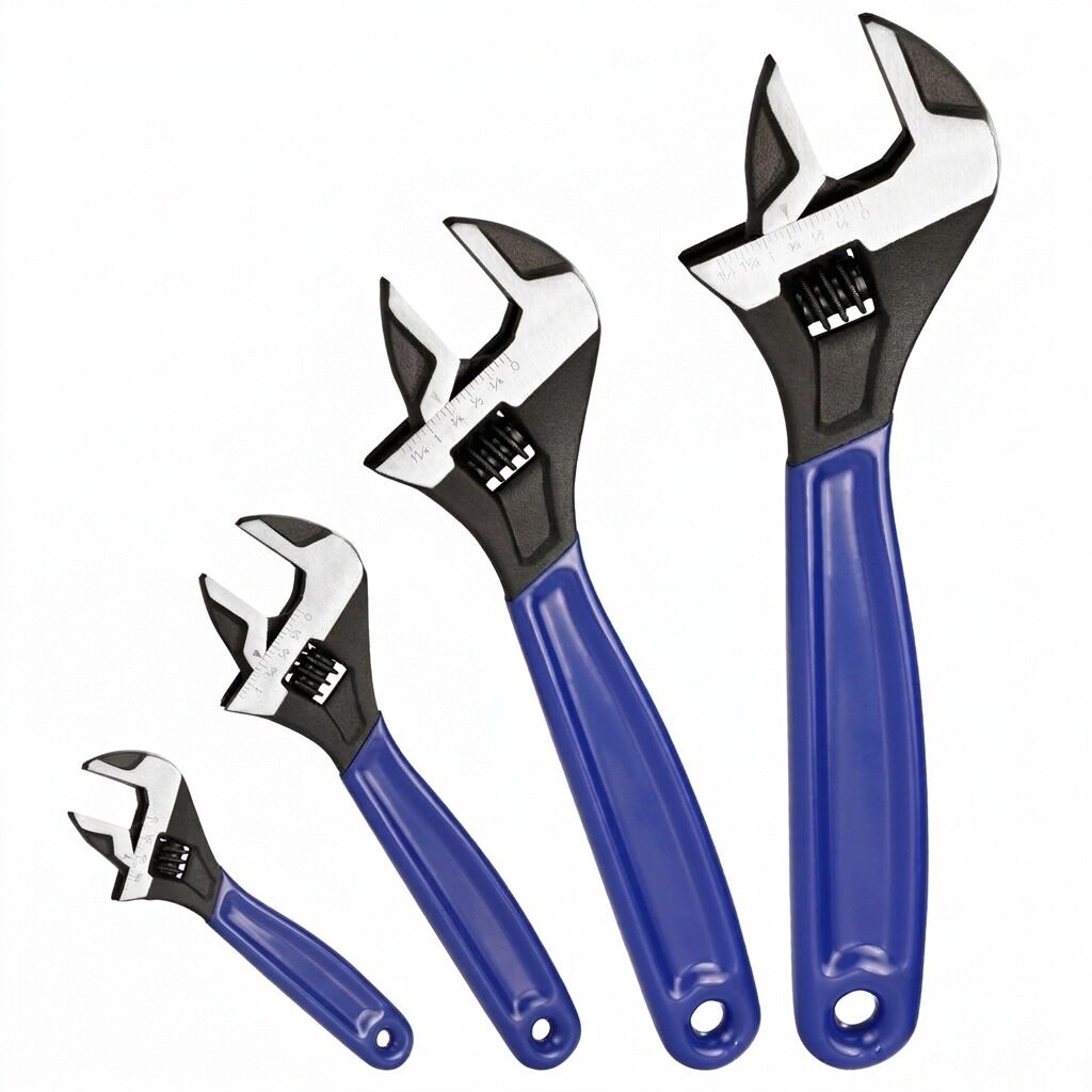 Etokfoks  4 Piece Adjustable Wrench Set Metric SAE Scales Wide Jaw Black Oxide Cr V Steel for Home Garage Workshop