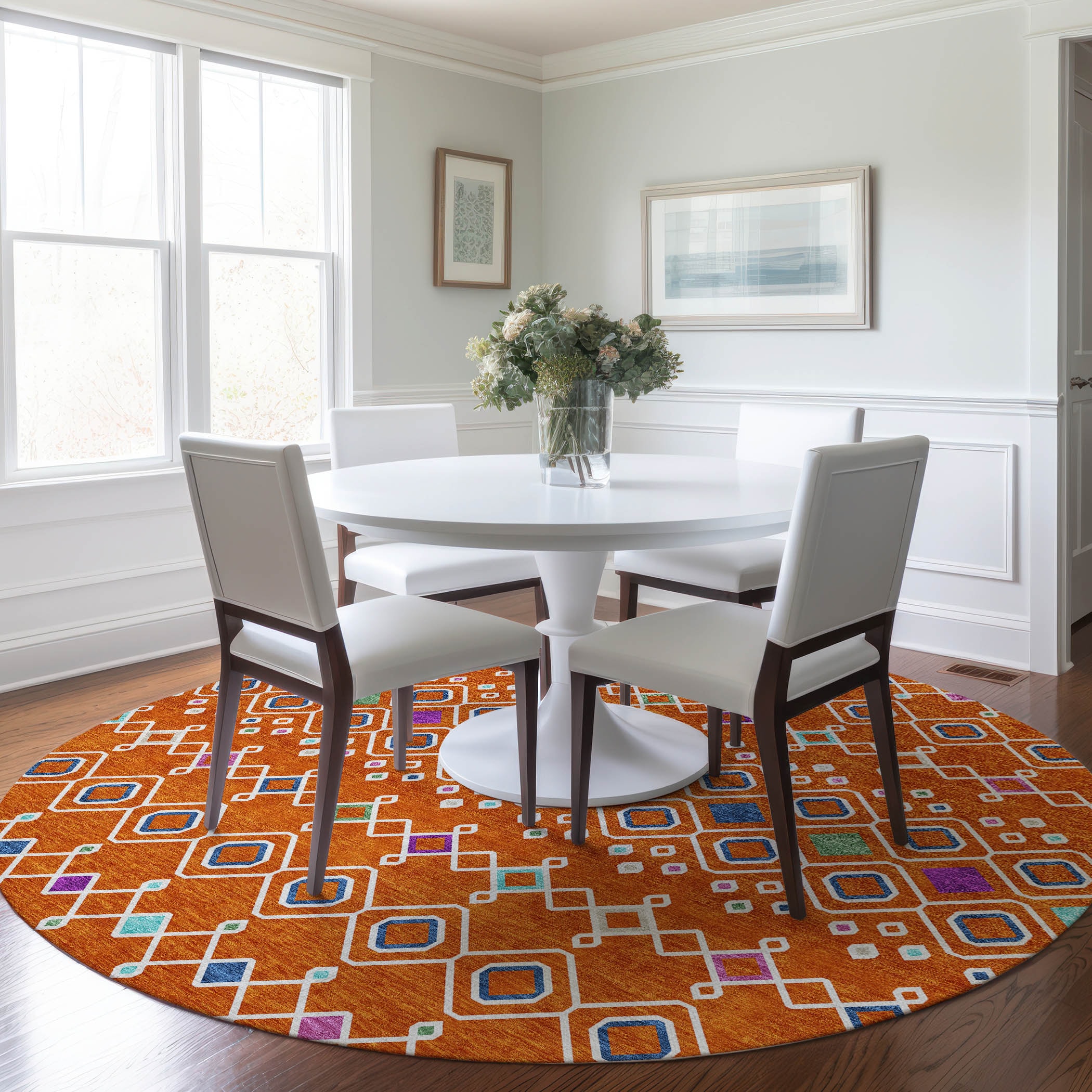 Addison Rugs ACN938OR8RO Chantille ACN938OR 8 x 8 (ft) Loomed Polyester Orange Round Indoor/Outdoor Geometric Machine washable Area rug