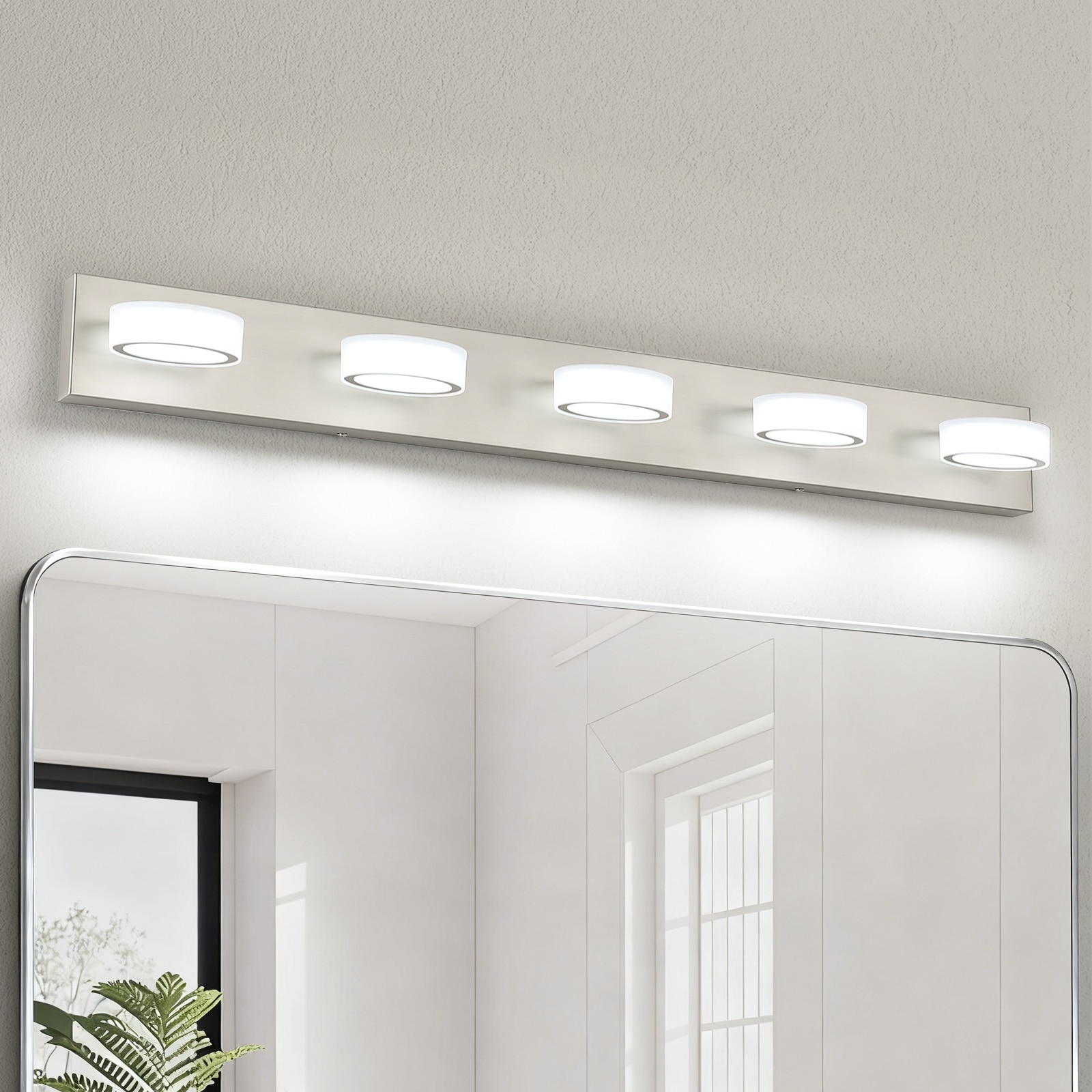 GIBUOD Elegant 40.9 in. 5-Light LED Vanity Light Brushed Nickel Finish with 5500K Daylight White Oval Light Heads and Dimmable Lighting for Bathroom Vanities