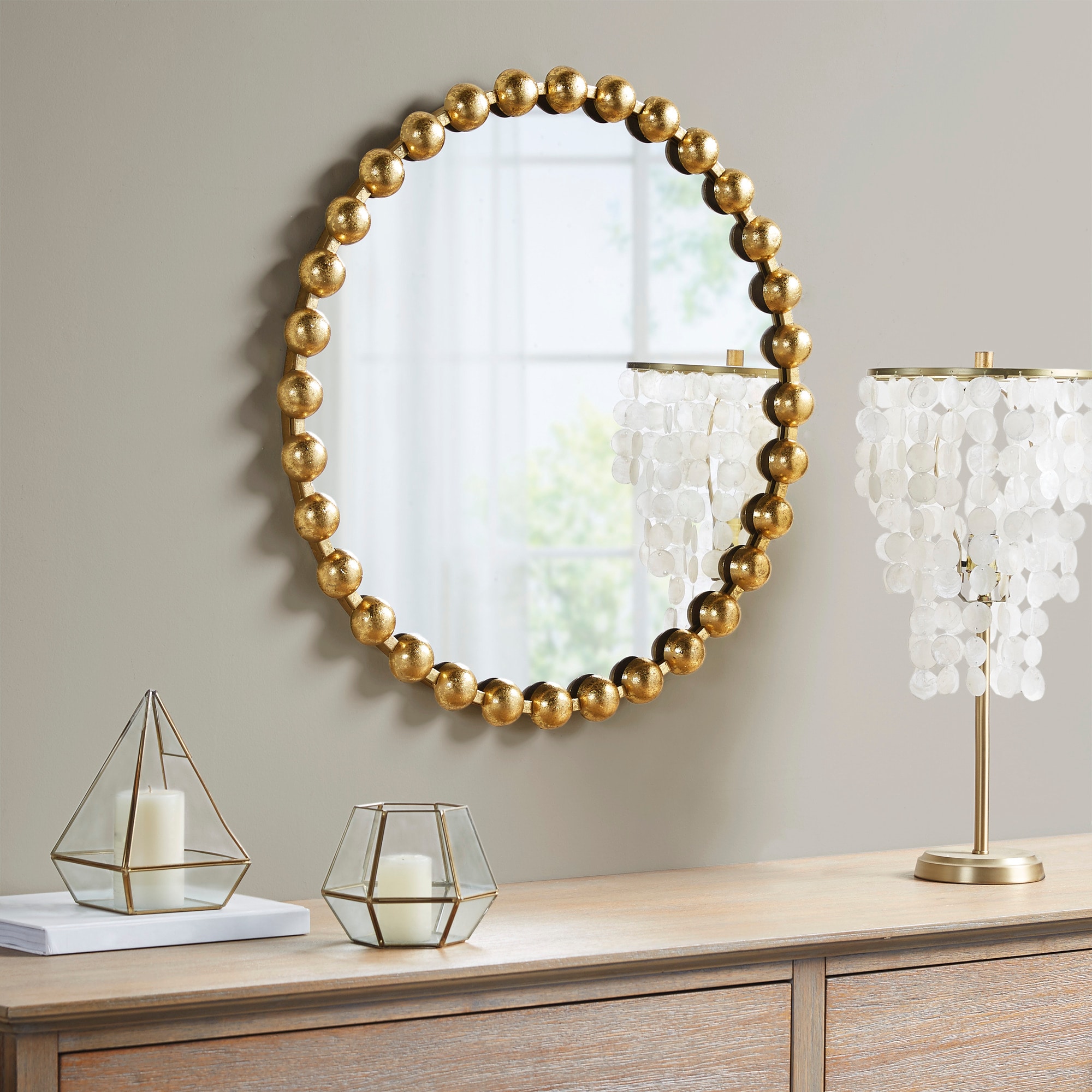 Elegant Marlowe Antique Gold Foil Round Wall Mirror - 27"
