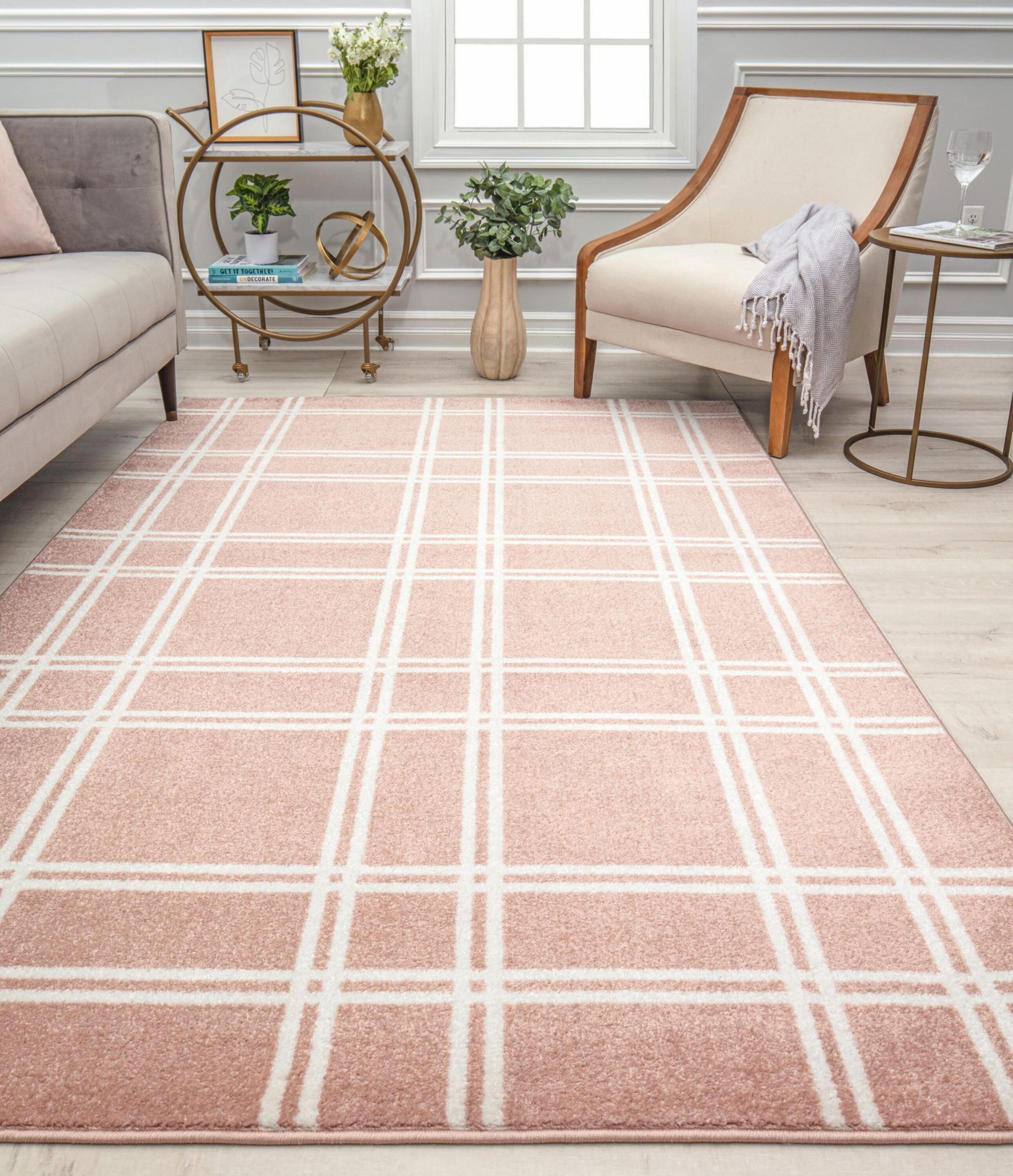 Rugs America 32092 Callum 5 x 7 (ft) Loomed Polypropylene Pink Plaid Rectangular Indoor Geometric Area rug