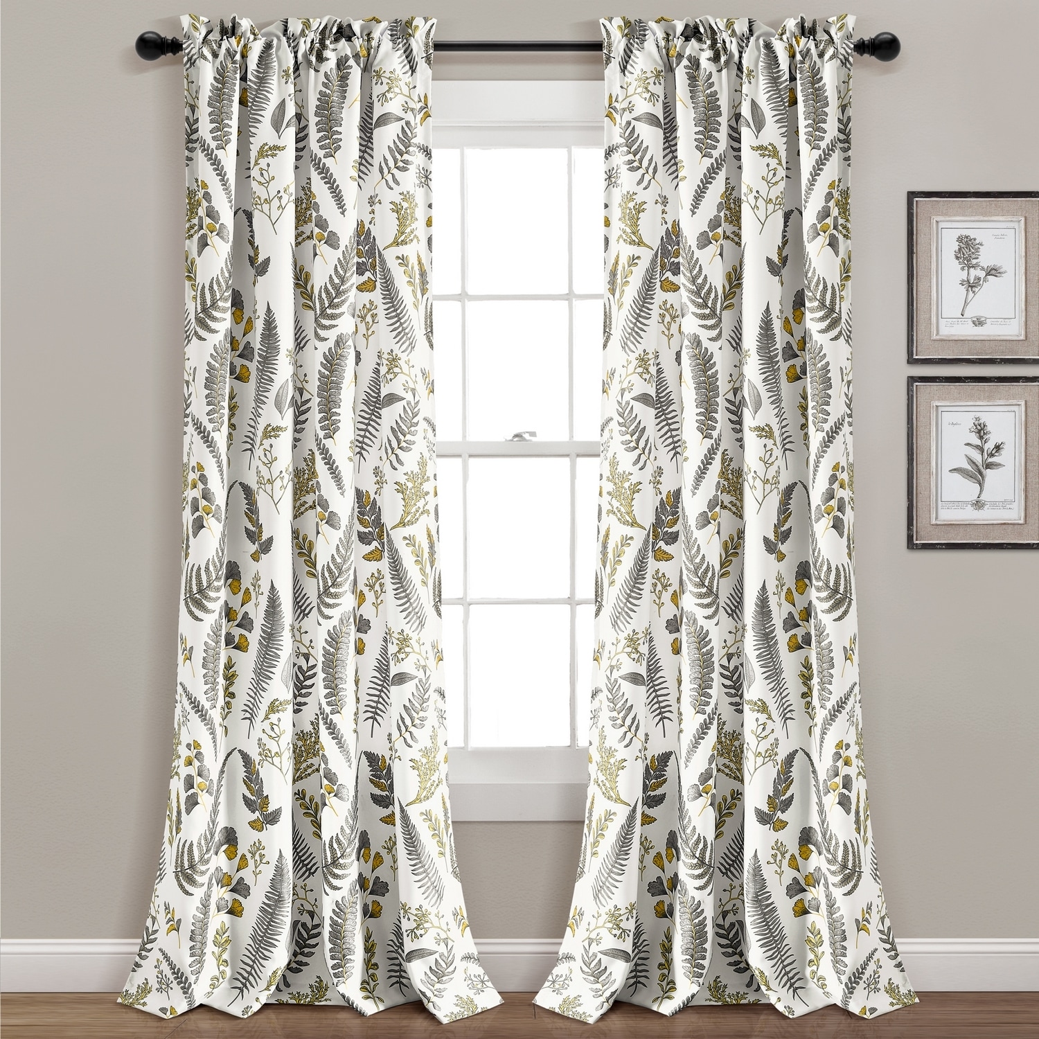 Lush Decor 21T011965 84-in Yellow Floral Light filtering Rod pocket Curtain panel pair