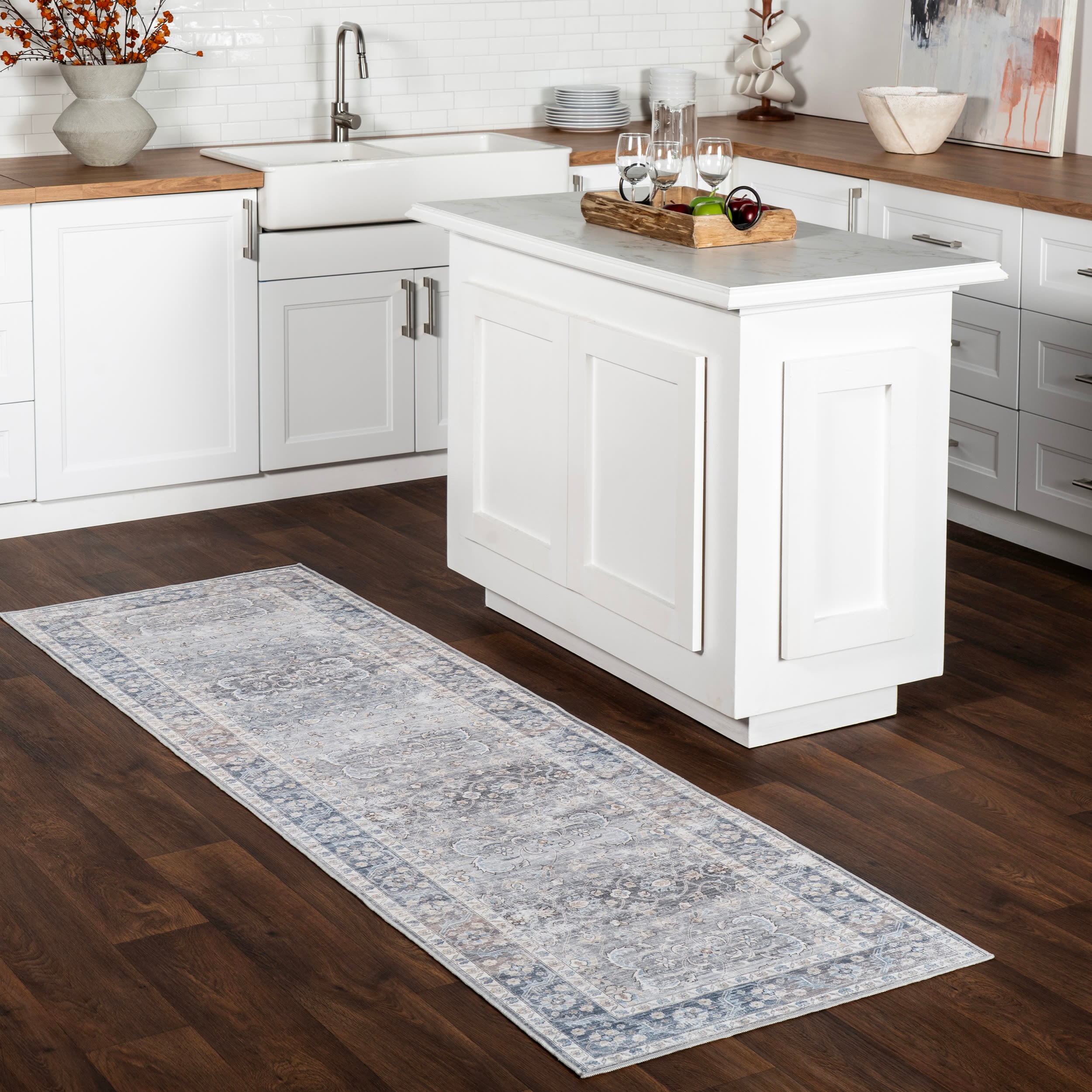 nuLOOM BIJL03A-2608 2 x 8 (ft) Loomed Polyester Grey Rectangular Indoor Floral/Botanical Persian Machine washable Runner rug