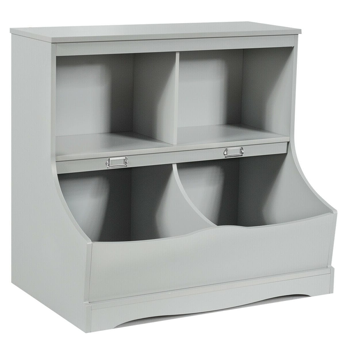 Slickblue - Kids Book Storage White/Gray 4 Compartment Toy Shelf (26.5W x 24.5H x 15.5D) with 2 S...