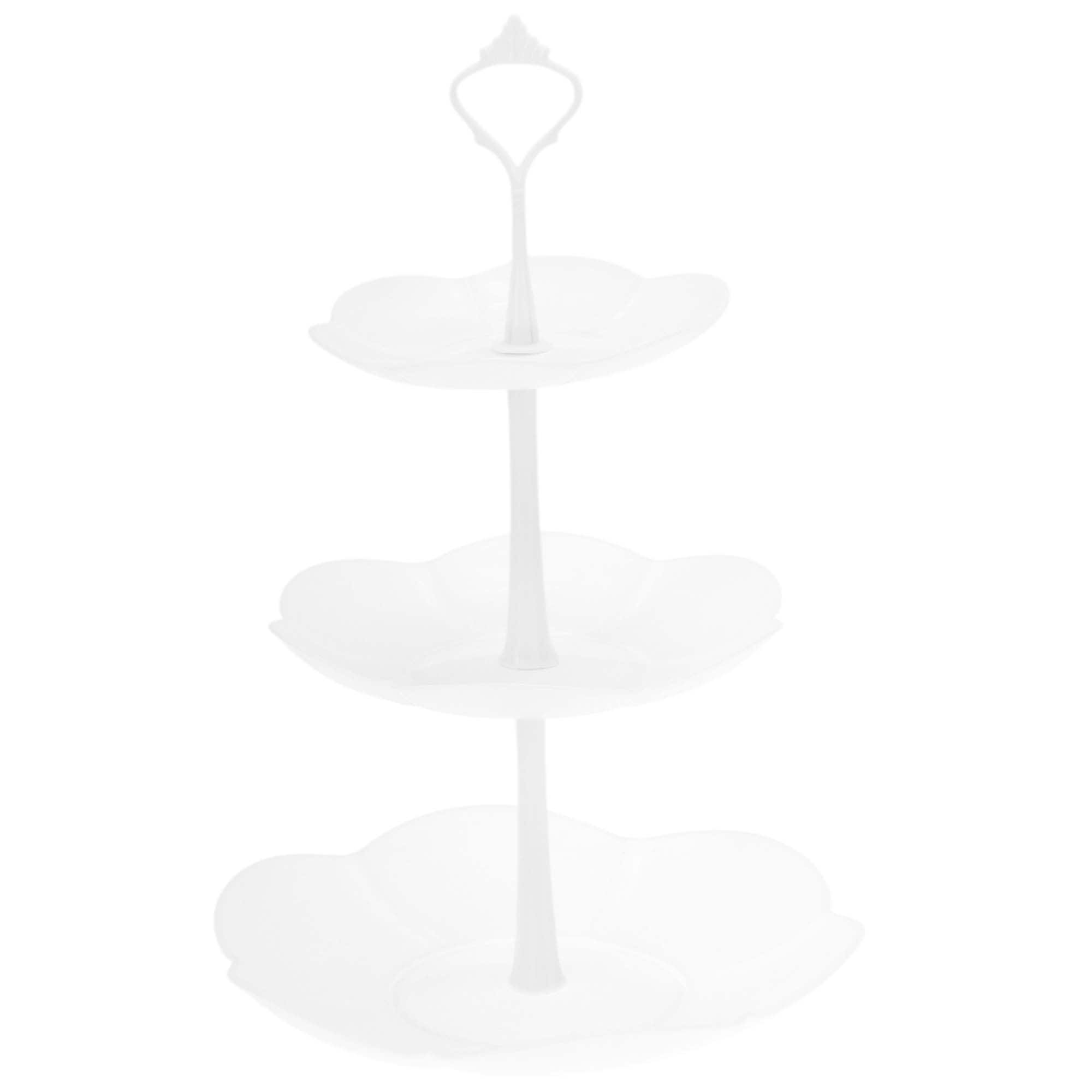 Unique Bargains 3-Layer Dessert Cupcake Stand Petal-shaped Cake Display Holder with Tiered Serving Tray for Pastries Donuts and Fruits White