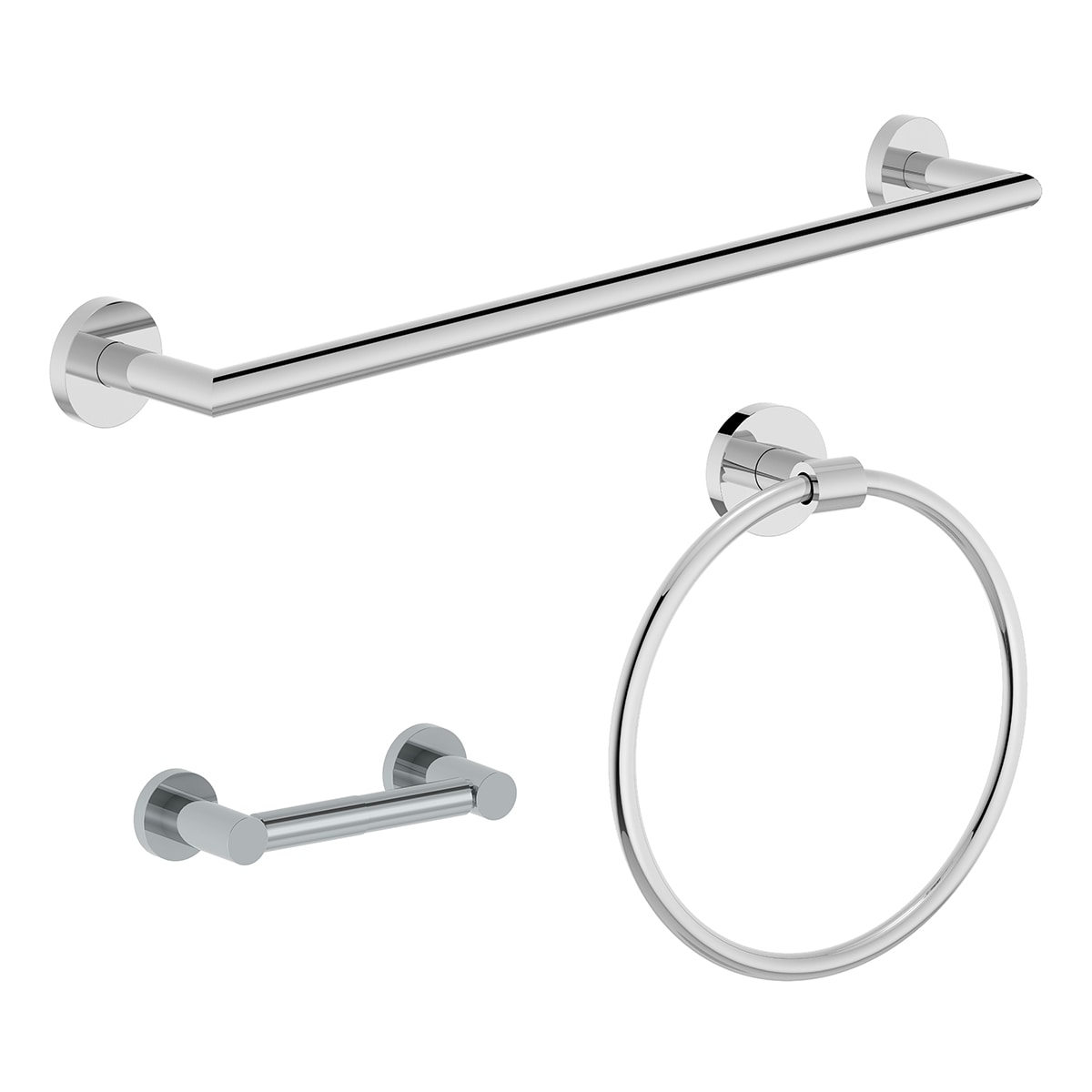 Symmons 67AC3BUNDLE 3 -Piece Identity Polished Chrome Decorative Bathroom Hardware Set Towel Bar, Toilet Paper Holder, Towel Ring Included
