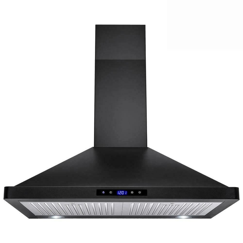Damerin T11235 30 inch Ducted 350-CFM Black Wall-Mounted Range Hood