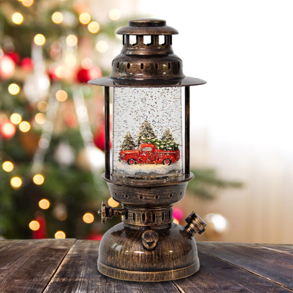 h 17cm, Battery Operated Brown Base Santa Claus Snow Globe Lantern, Warm  White LEDs