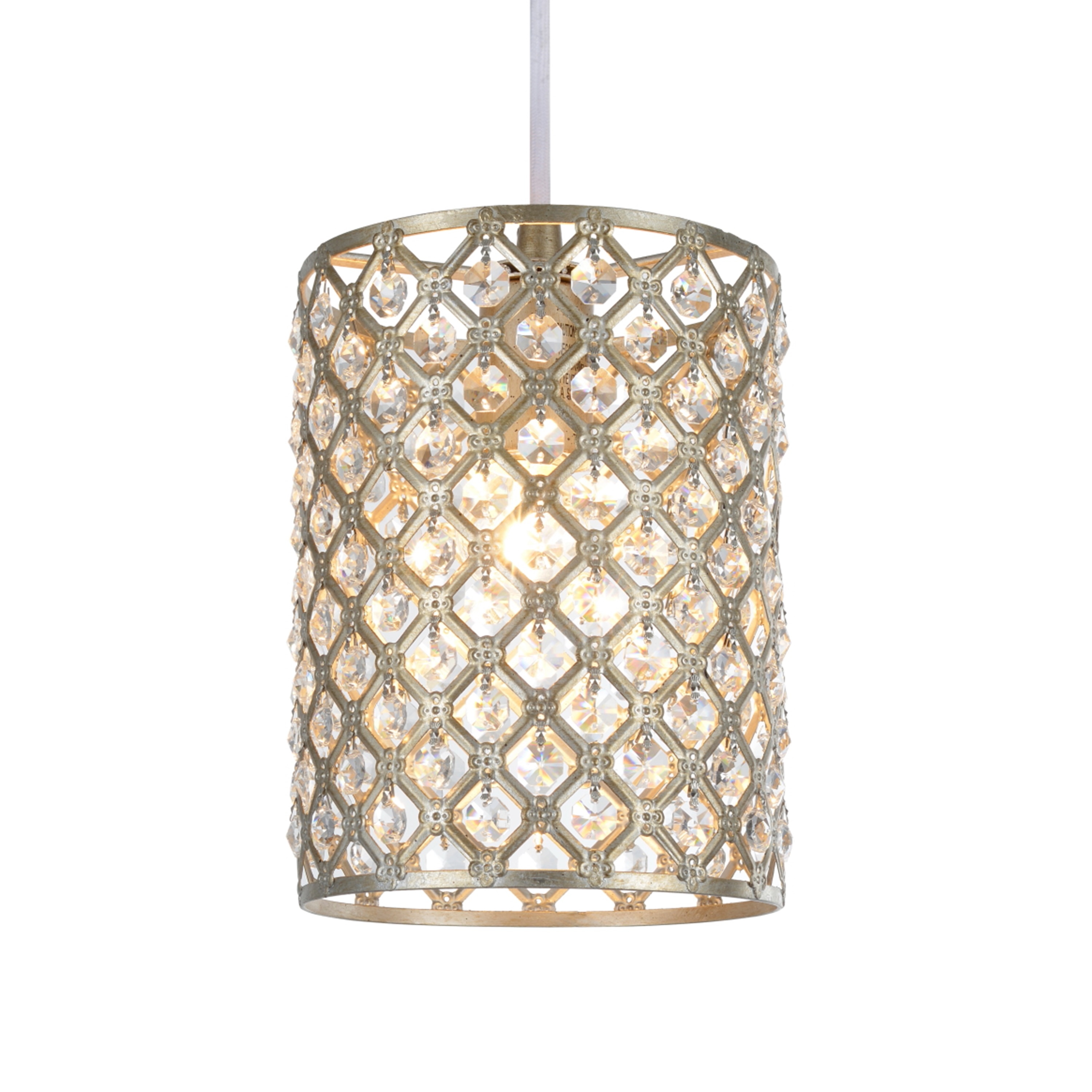 Mini Crystal Beaded Antique Silver Drum Pendant Light