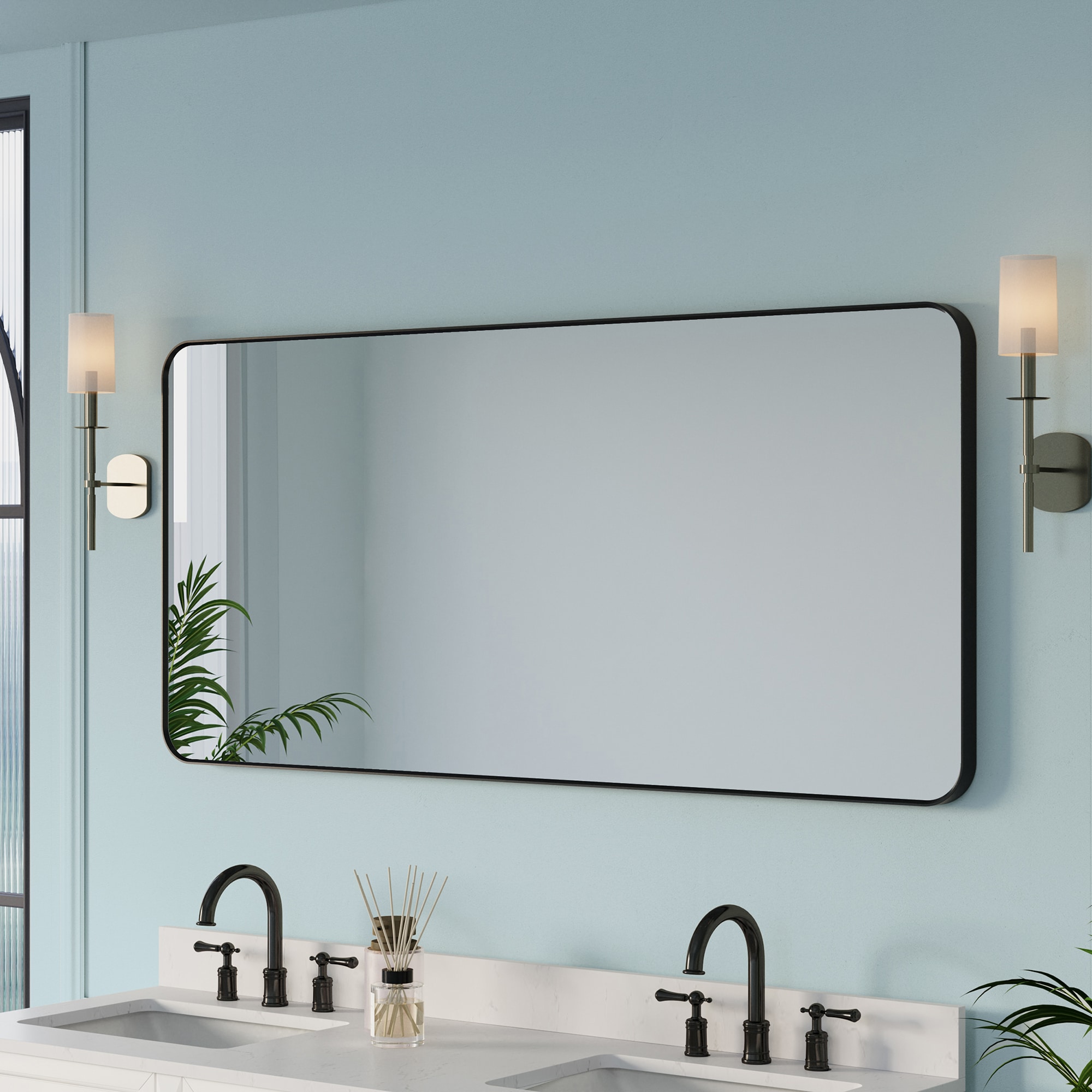 Forclover ALW65-M6032 60-Inches x 28-Inches Framed Rectangle Bathroom Vanity Mirror ( Black )