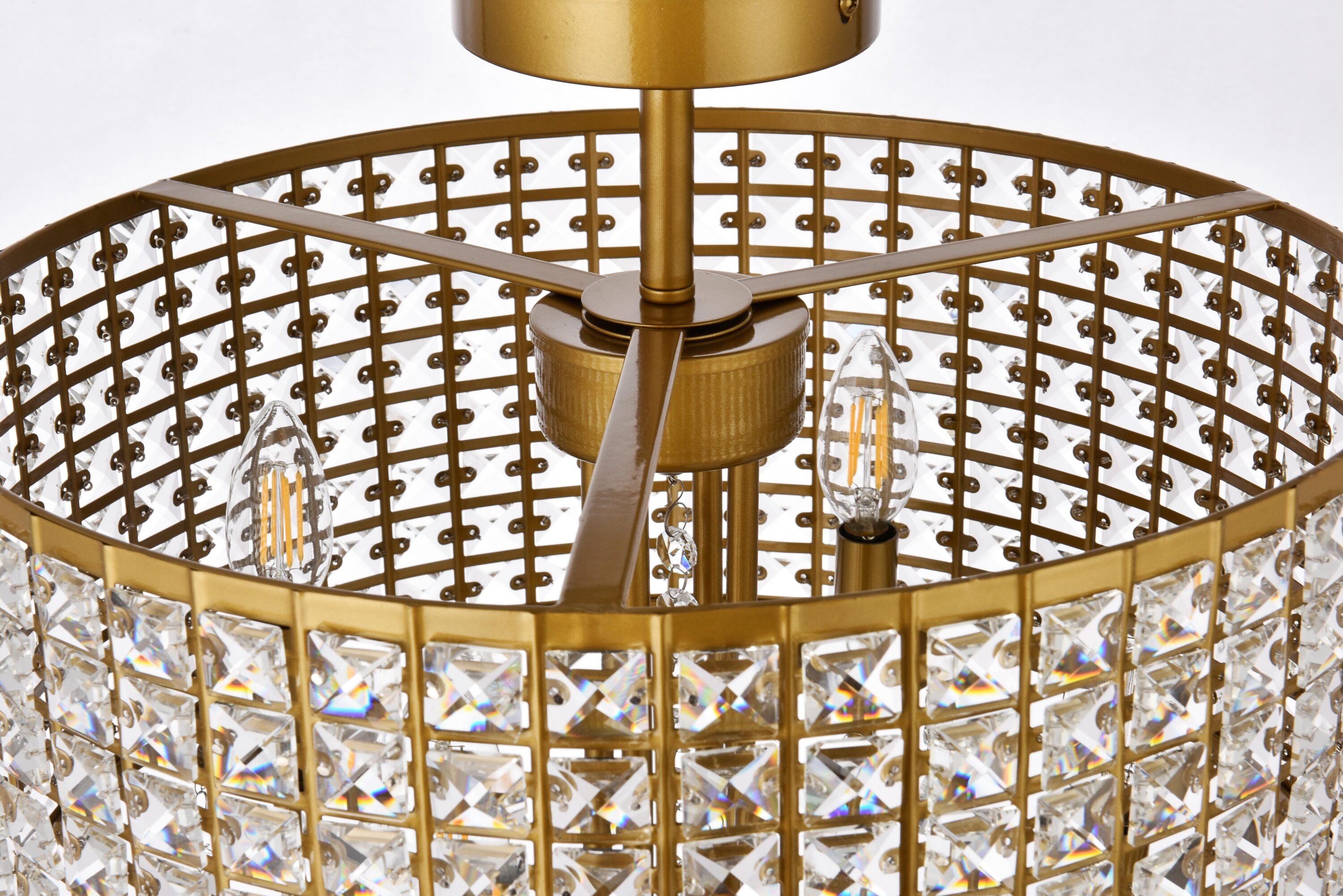 Elise 14" Brass and Crystal Flush Mount Light