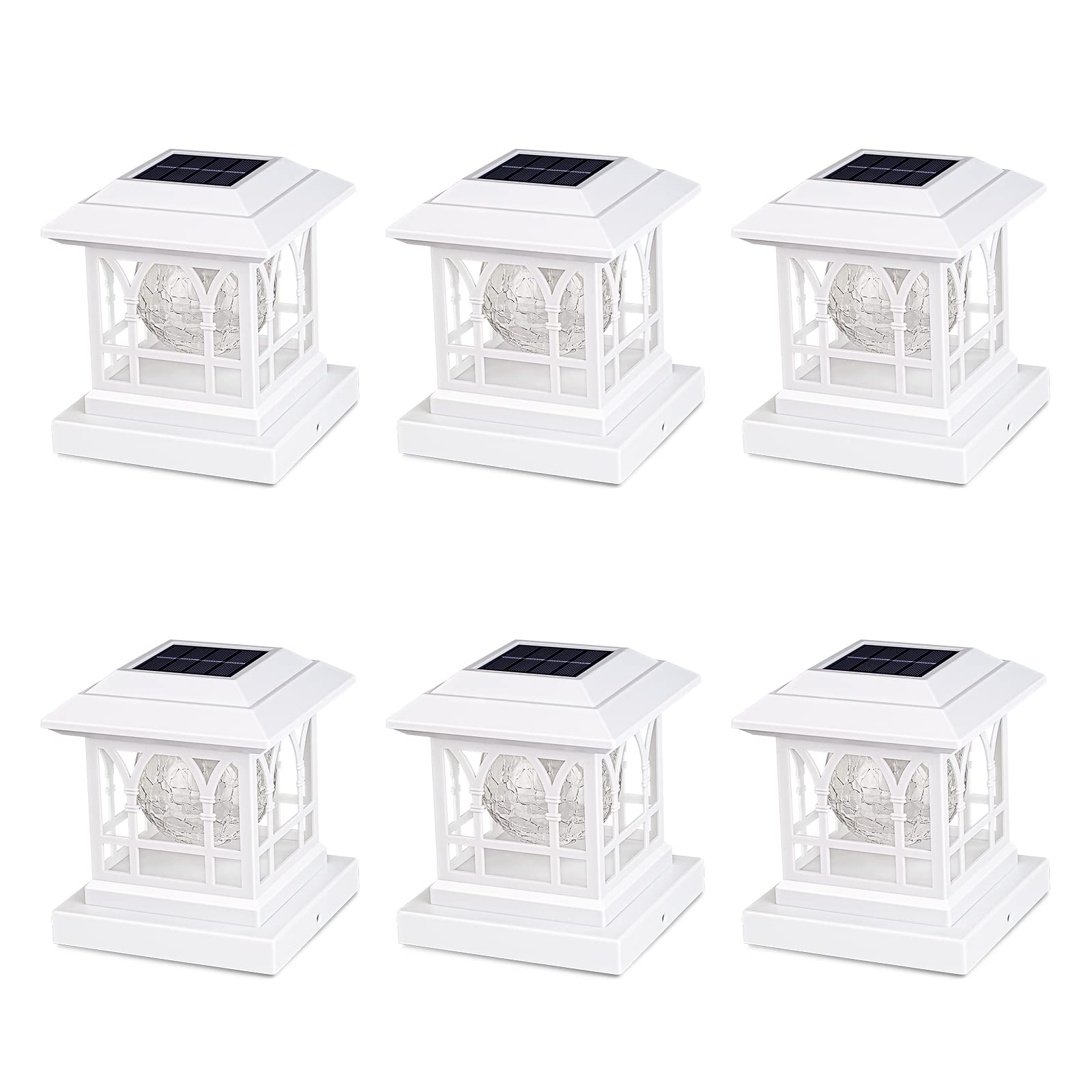 AKSCYZM  Solar Post Cap Lights Warm White and RGB Automatic Cycling Cracked Glass Bulb 20 Lumens IP65 Waterproof Fit 3.6x3.6 4x4 4.5x4.5 5x5 Wood