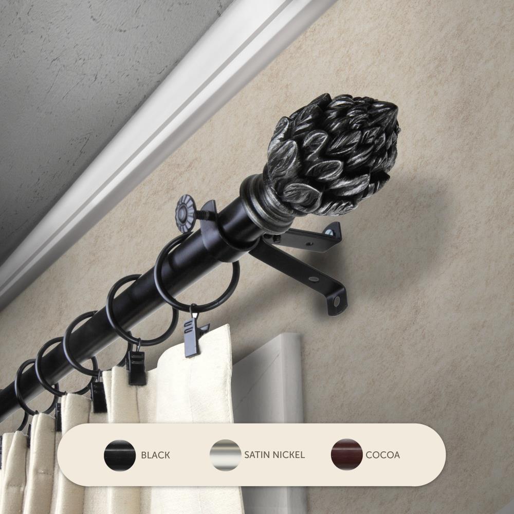 Hart & Harlow L4812-992 13/16-in Moretti 120-in to 170-in Black Steel Single curtain rod with Finials