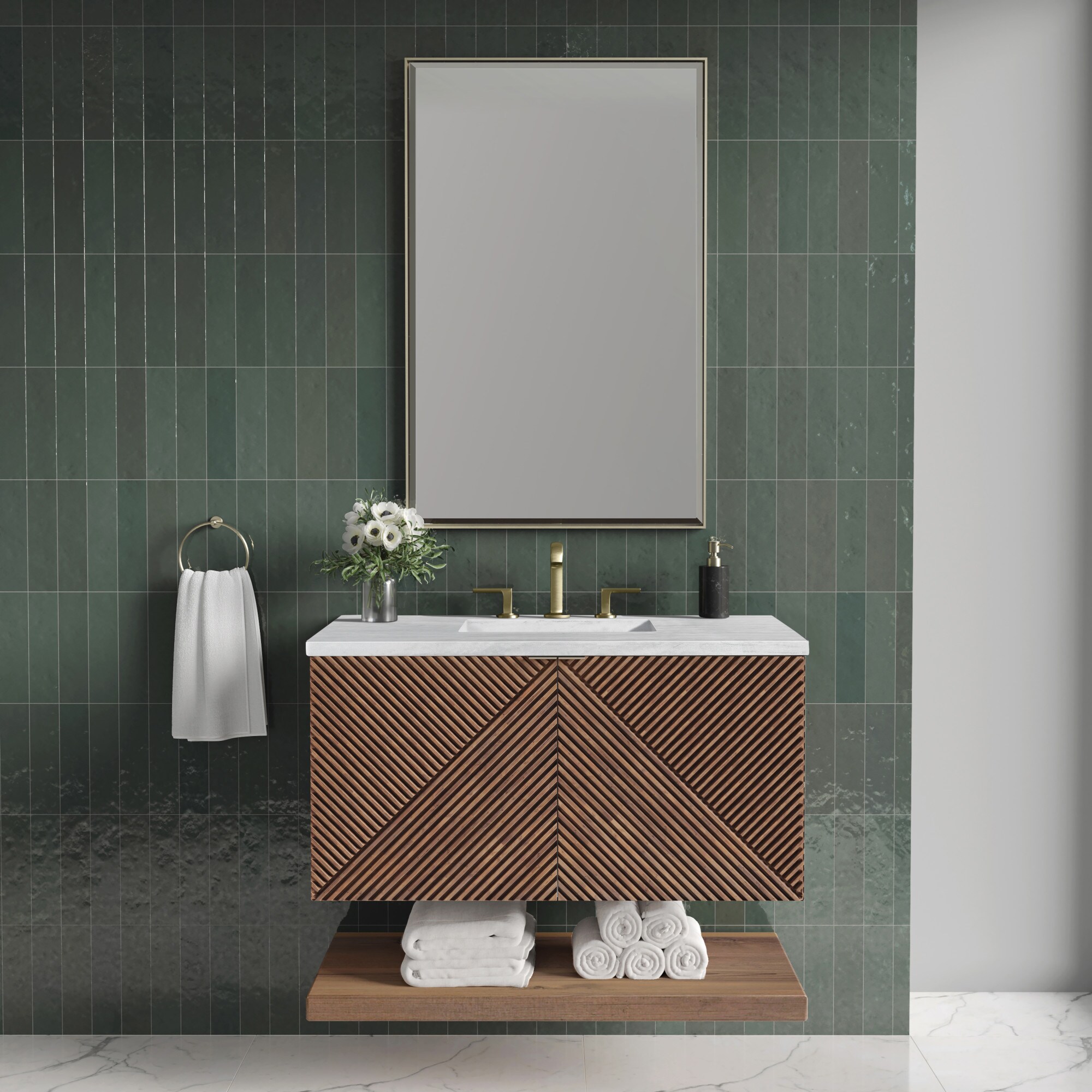 James Martin Vanities 620 V36 WW 3ENC Portland 36" Free Standing Single Basin Hardwood Vanity Set With 3 Cm Ethereal Noctis Quartz Vanity Top And Rectangular Sink