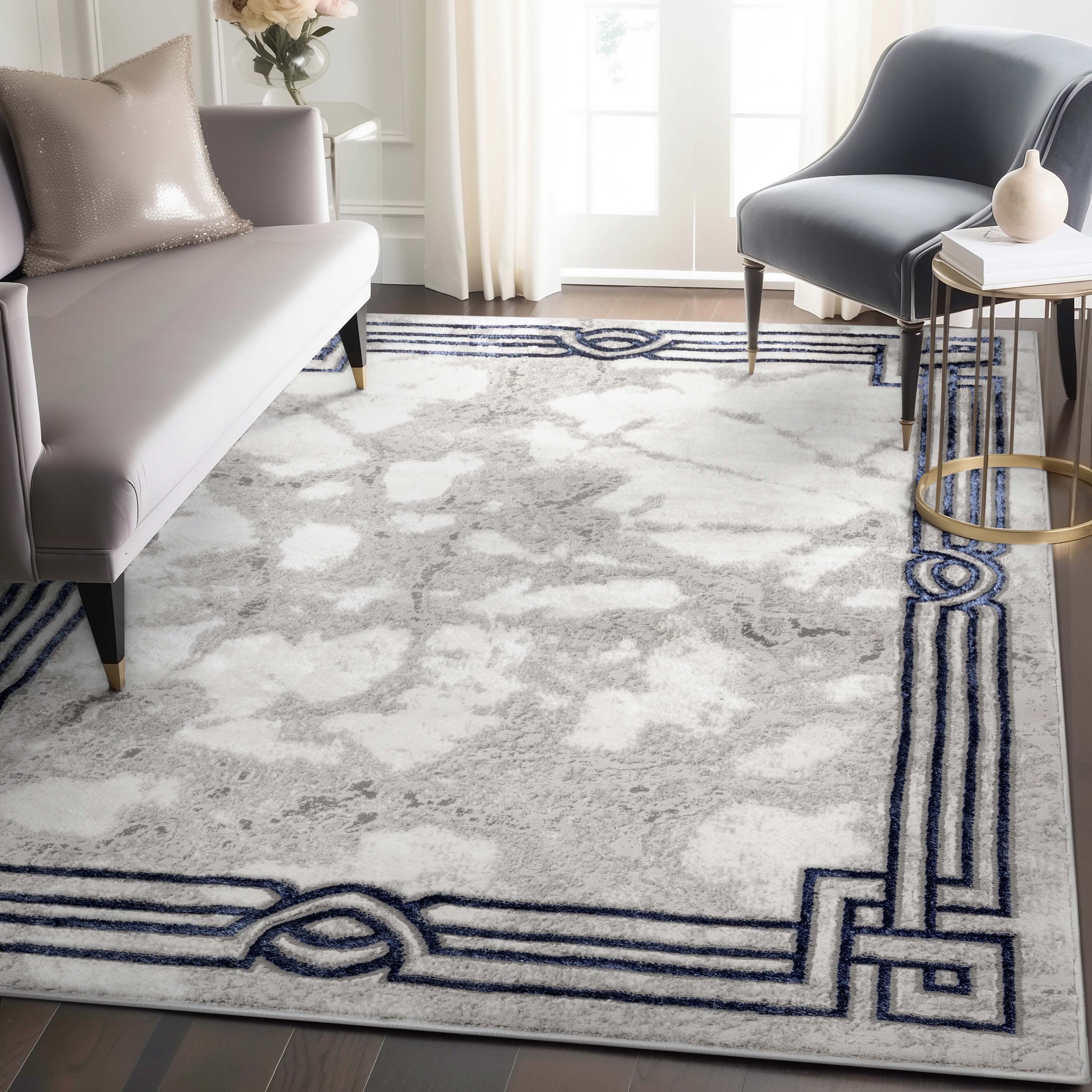 Well Woven FRM-74-4 Fairmont 3 x 5 (ft) Loomed Polypropylene Blue Rectangular Indoor Abstract Mid-Century Modern Area rug