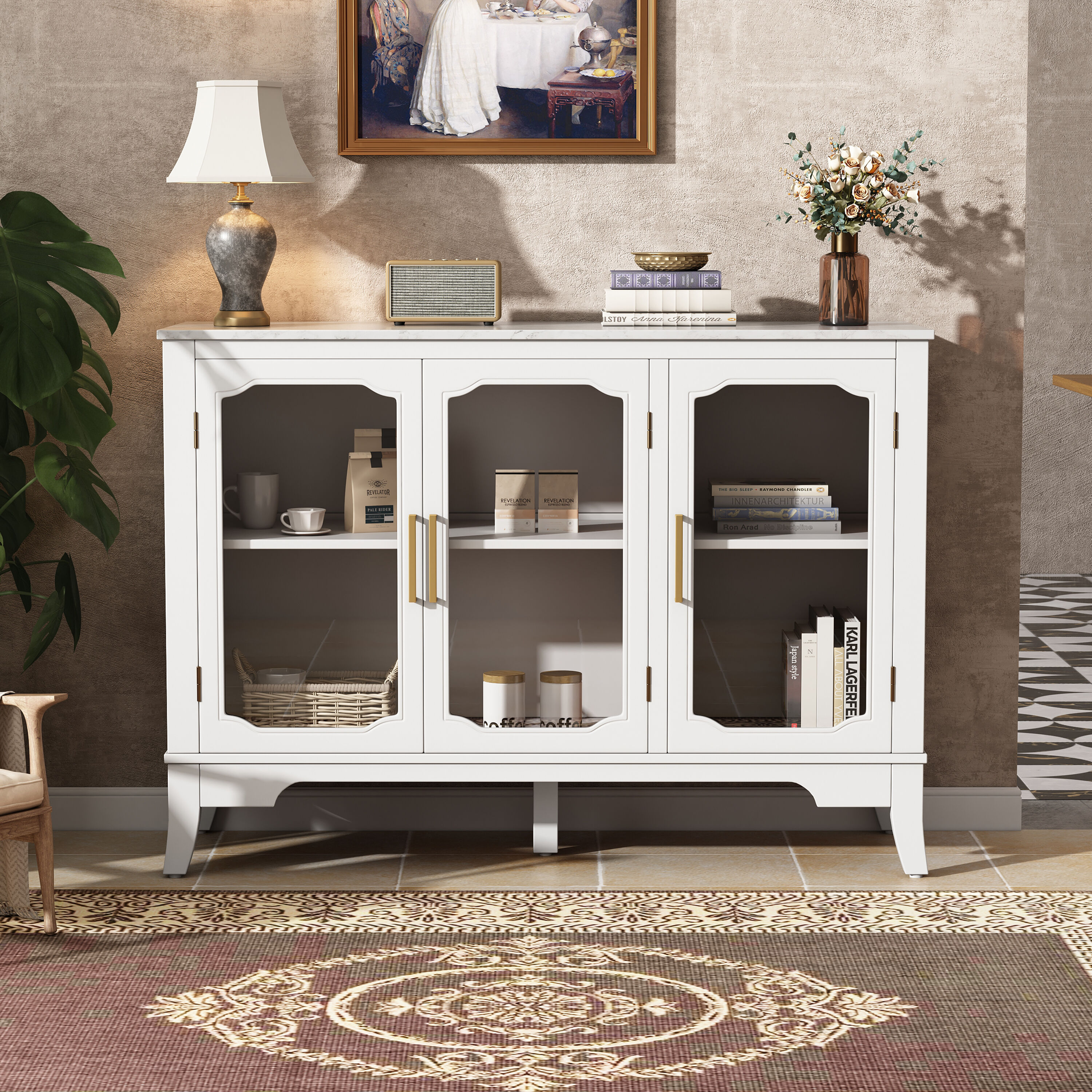 Christopher Knight Home Tradditional Storage Cabinet In The Entrance To The Living and Dining Room with Large Storage Space and 3 Doors White