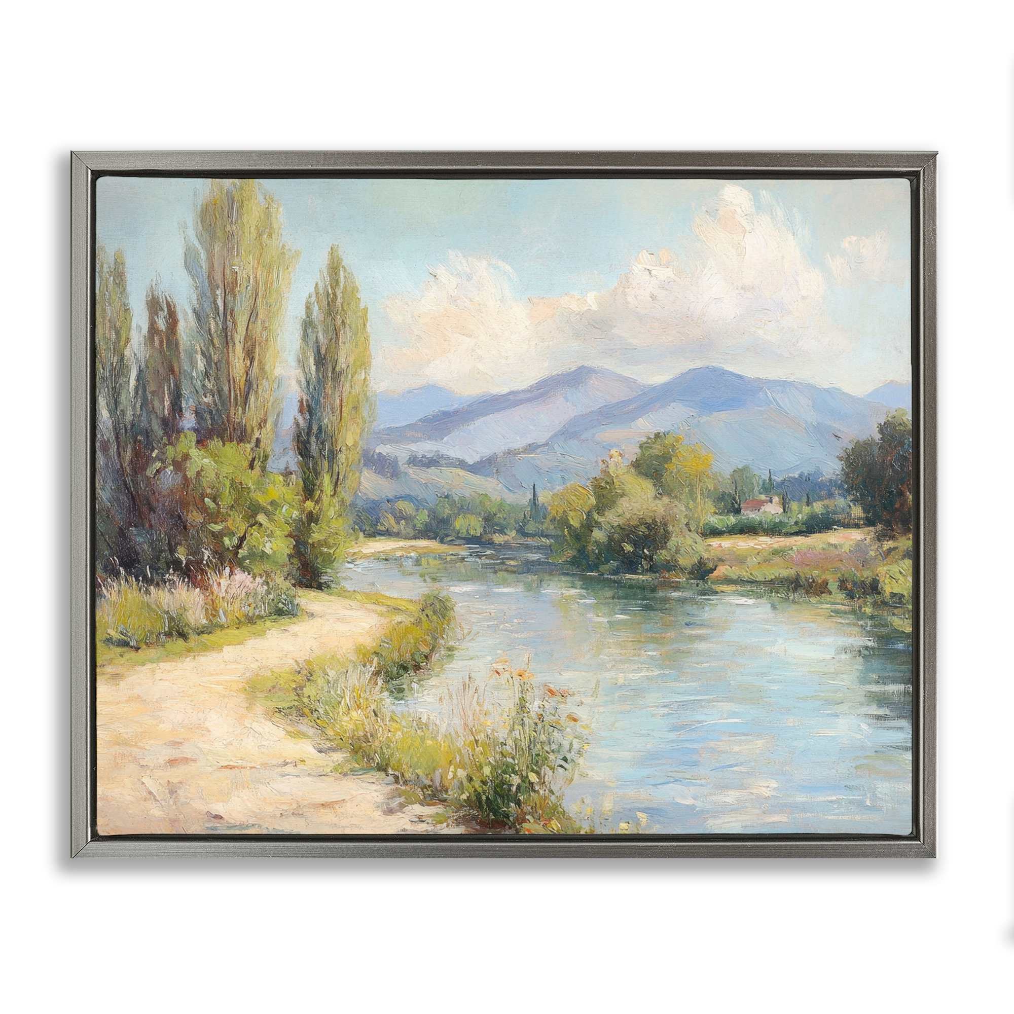 Stupell Industries BT-822-FFL-24X30 Along The Mountain River Gray Floating Frame Canvas Art 31 x 25