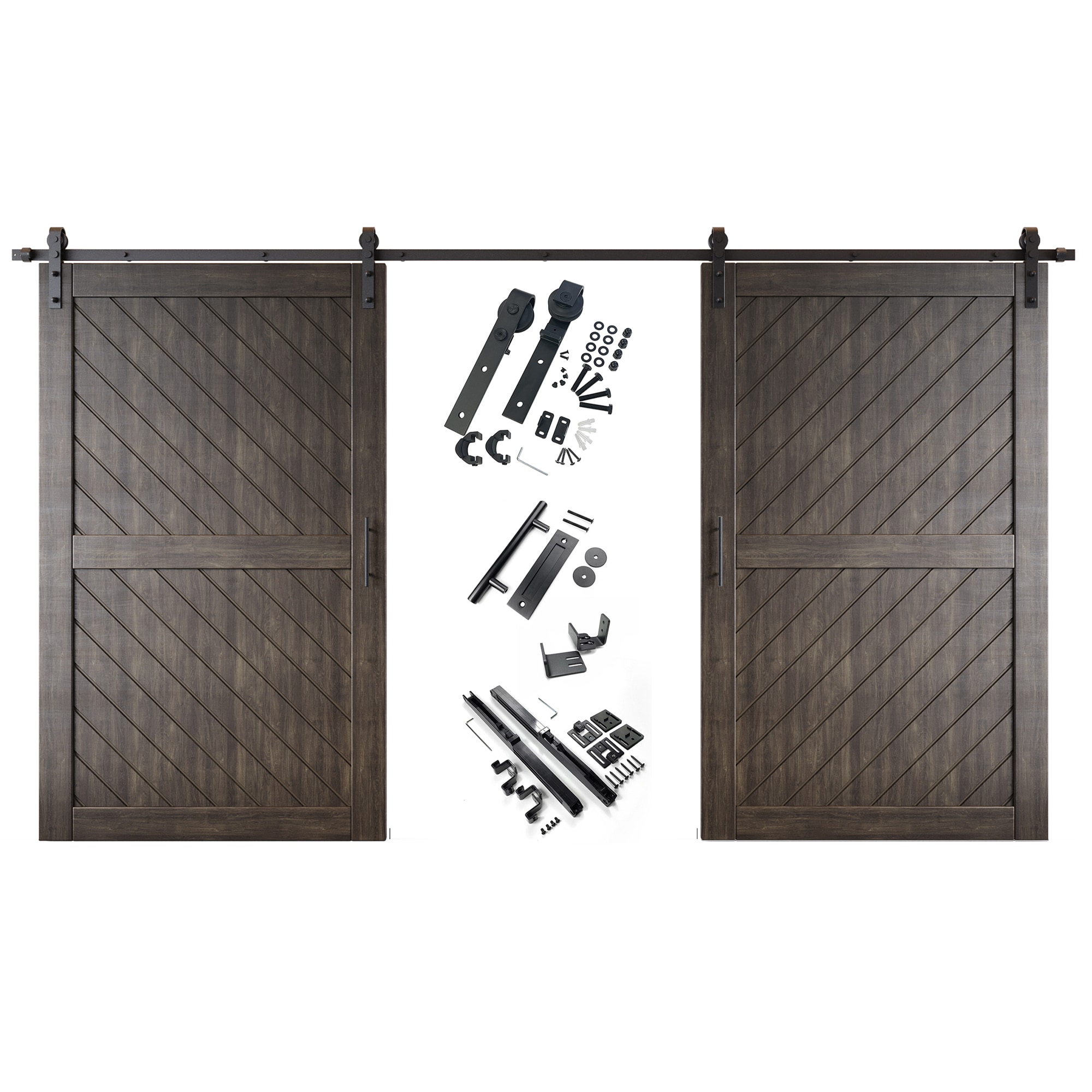 HOMACER YT2H216C-XT2-4880-EB 48-in x 80-in Ebony Prefinished Non-standard Pine Wood Solid core Double Barn Door (Hardware Included)