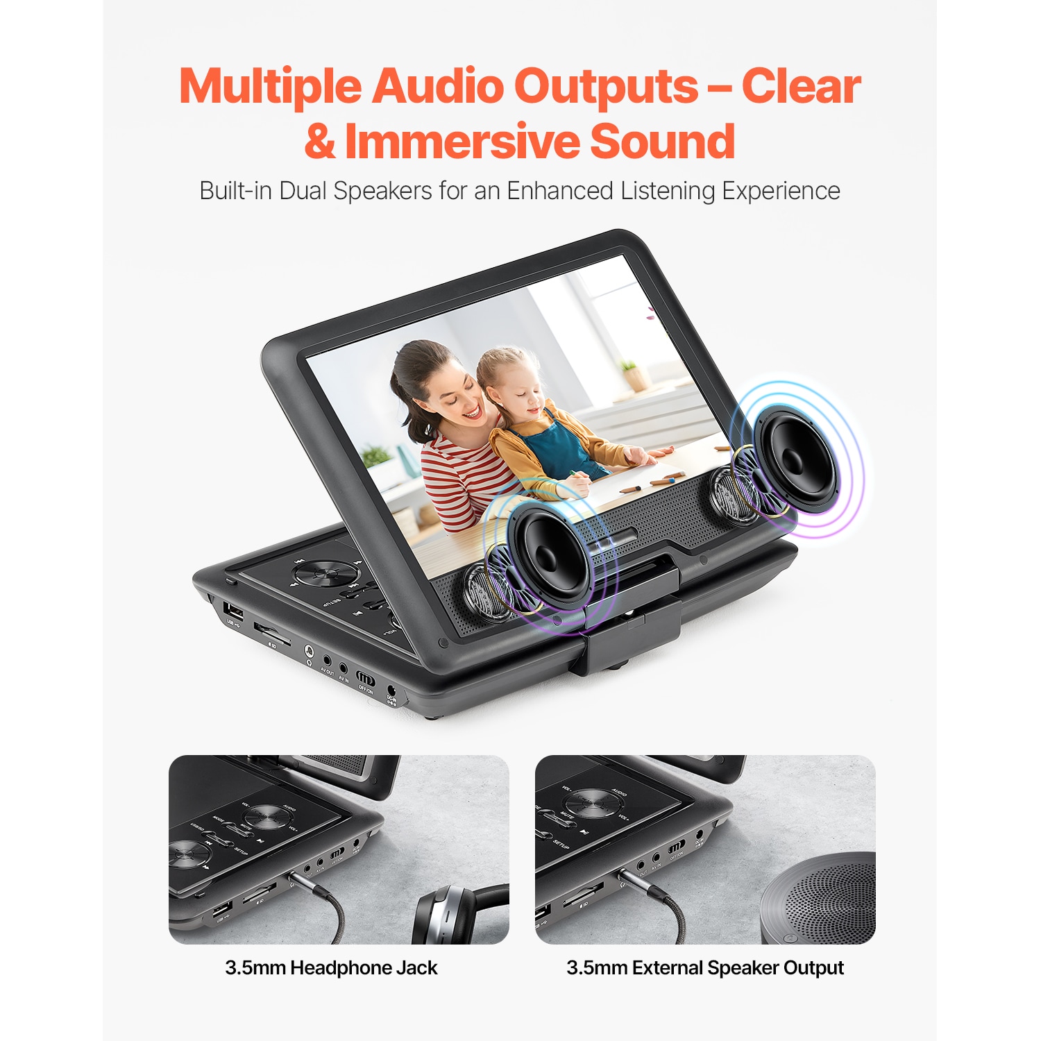 VEVOR Portable DVD Player 10.1 inch HD Swivel Display Screen 4