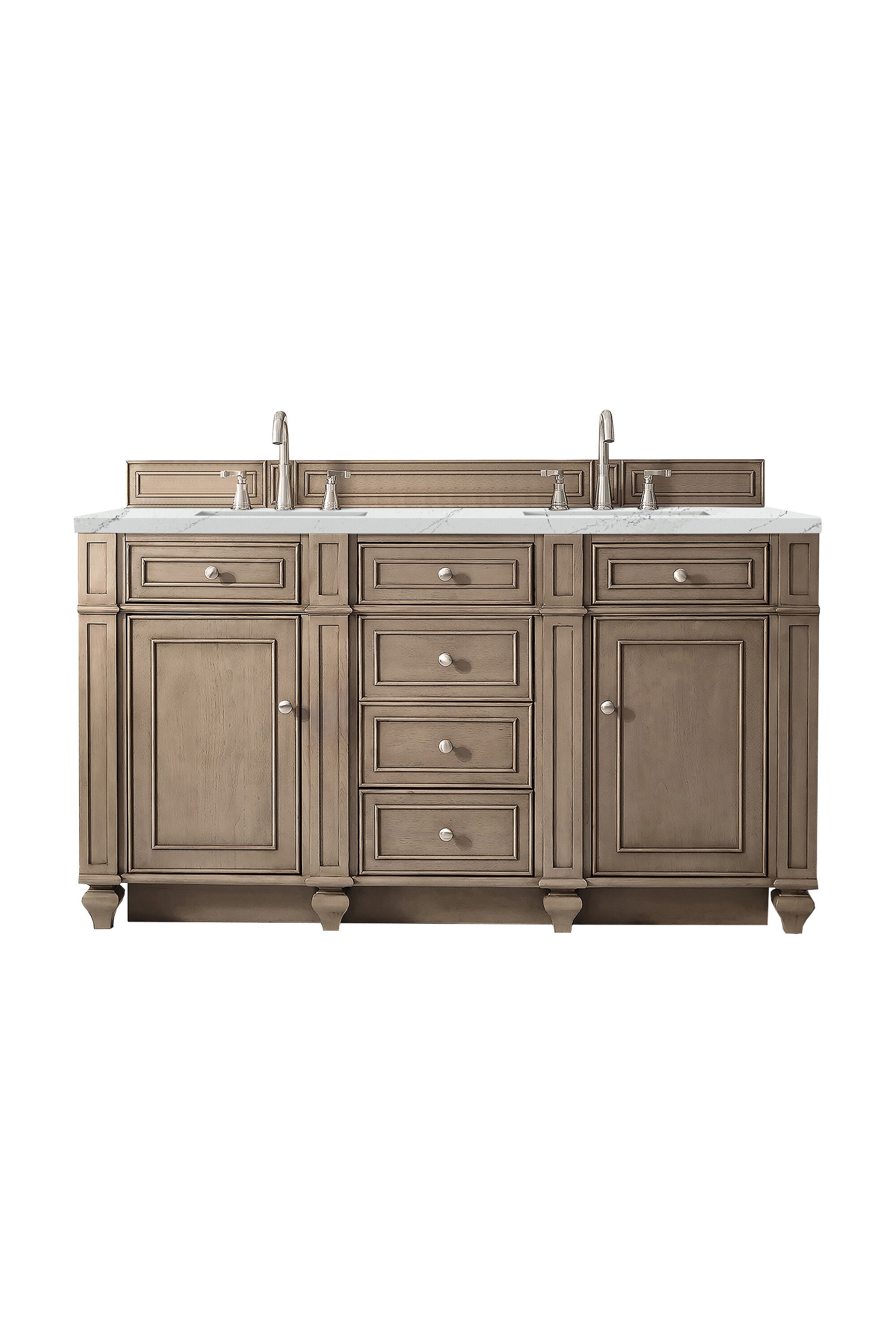 James Martin Vanities 157-V60D-WW-FENC Bristol 60-in Whitewashed Walnut Undermount Double Sink Bathroom Vanity with Ethereal Noctis Quartz Top