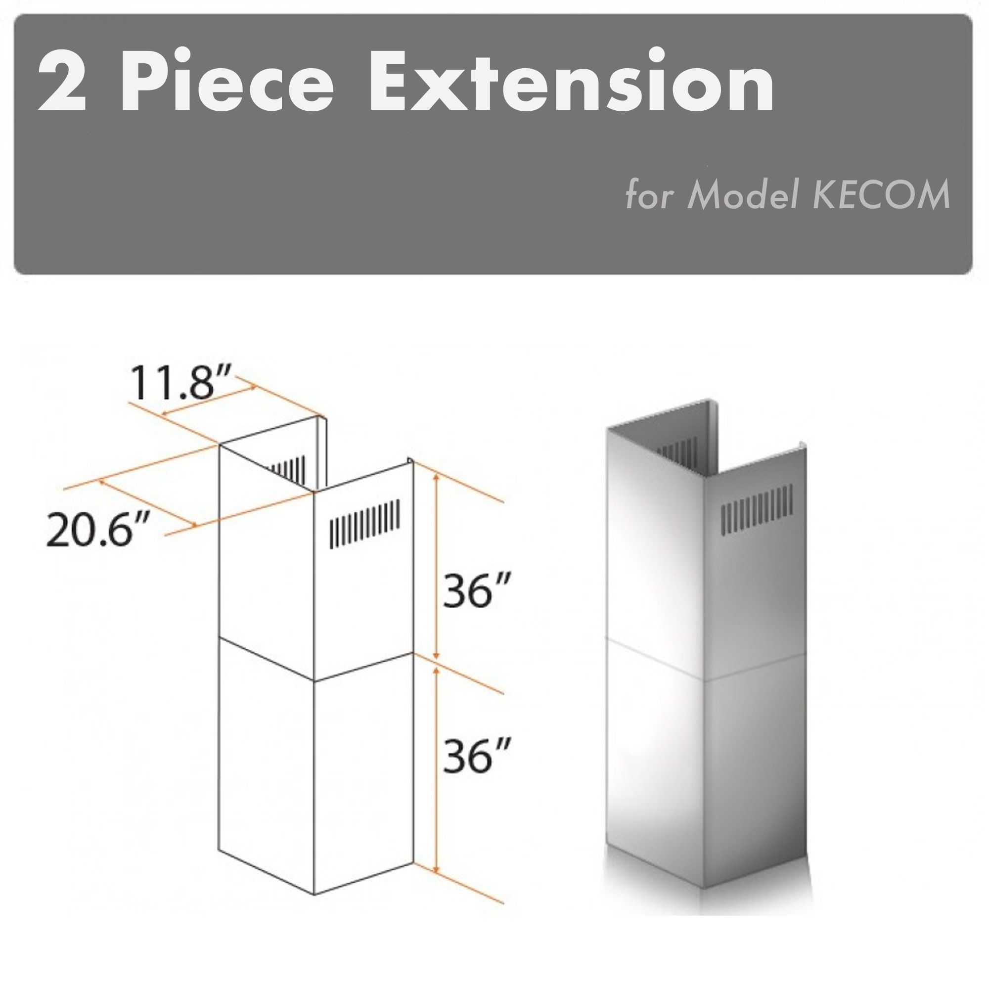 ZLINE KITCHEN & BATH 2PCEXT-KECOM Wall-Mounted range hood Flue extension 2 -Pack Stainless Steel