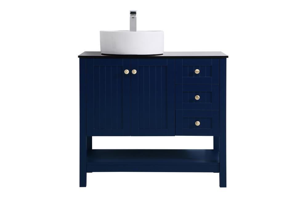 First Impressions 36-in Blue Single Sink Bathroom Vanity with Black Tempered Glass Top | - Elegant Decor FI48636BL