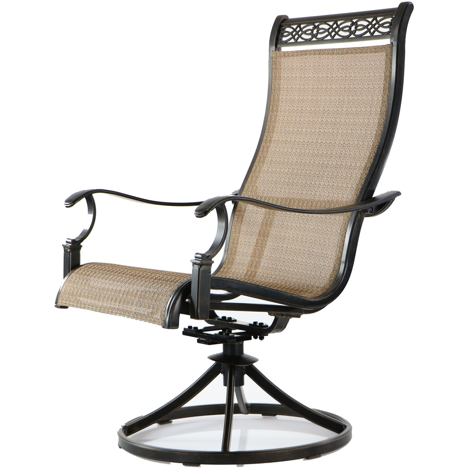 Tan and Bronze 7-Piece Outdoor Dining Set with Swivel Rockers