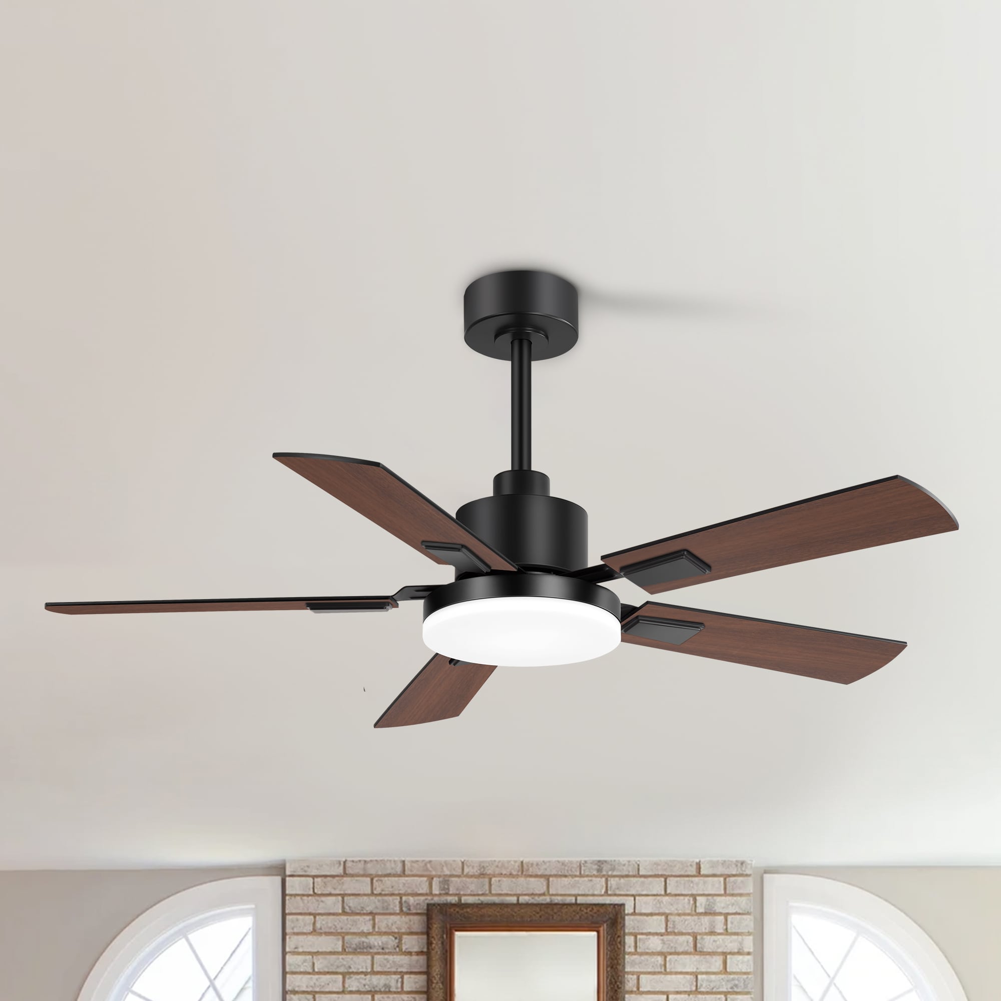 Breezary 32041-BK 48-in Color-Changing Integrated LED Matte Black with Black and Dark Brown Blades Ceiling Fan With Light - Remote Included ( 5 -Blade )