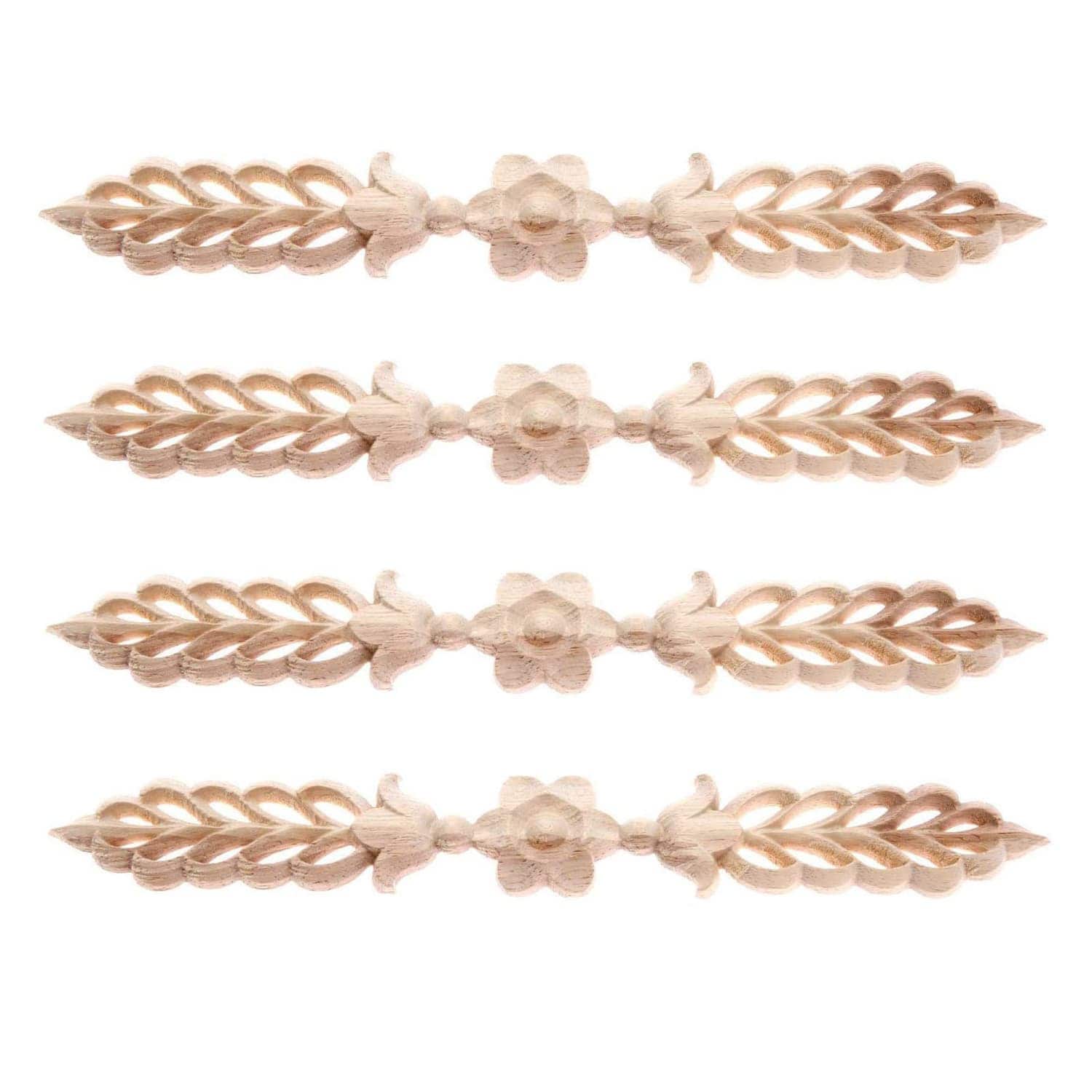 OGETFUUR 4-Piece 9.45-in x 1.18-in Wood Flower Appliques with High-Quality Rubber Wood for Wall Door Cabinet Window Desk