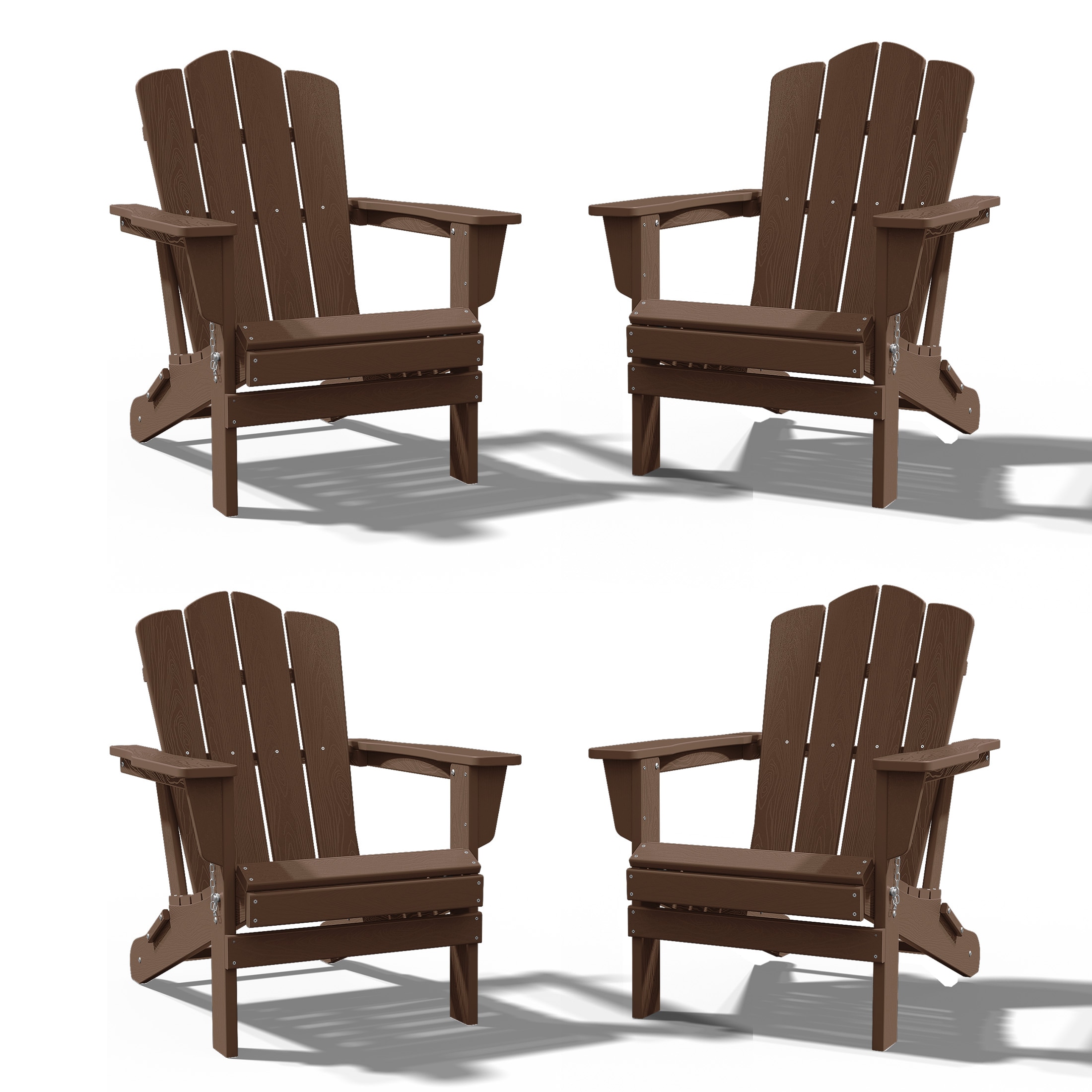 JEAREY PEYD04-BN HDPE Folding Adirondack Chair Set of 4 Set of 4 Stackable Brown HDPE Frame Stationary Adirondack Chair with Slat Seat