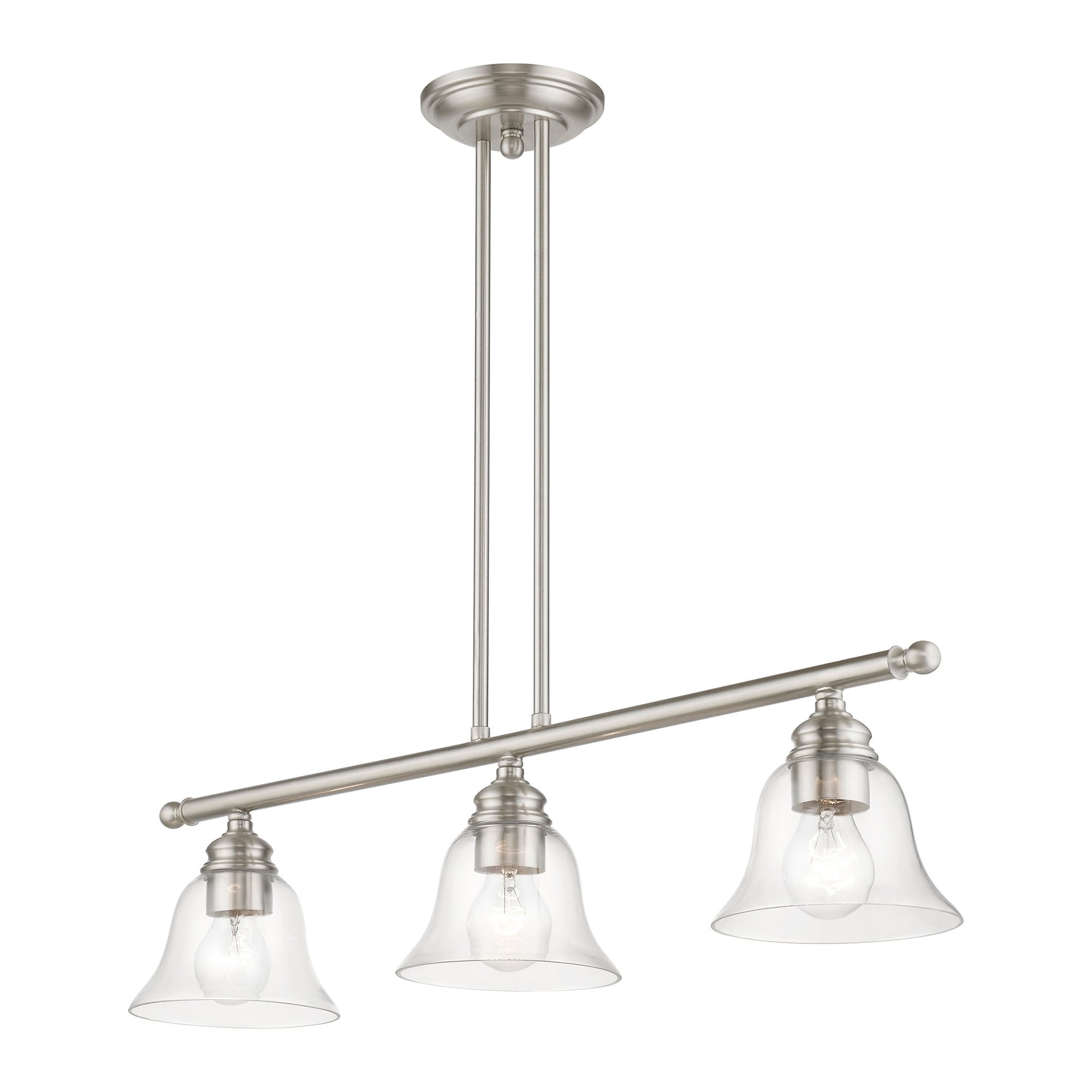 Elegant Brushed Nickel 3-Light Linear Chandelier with Hand-Blown Glass