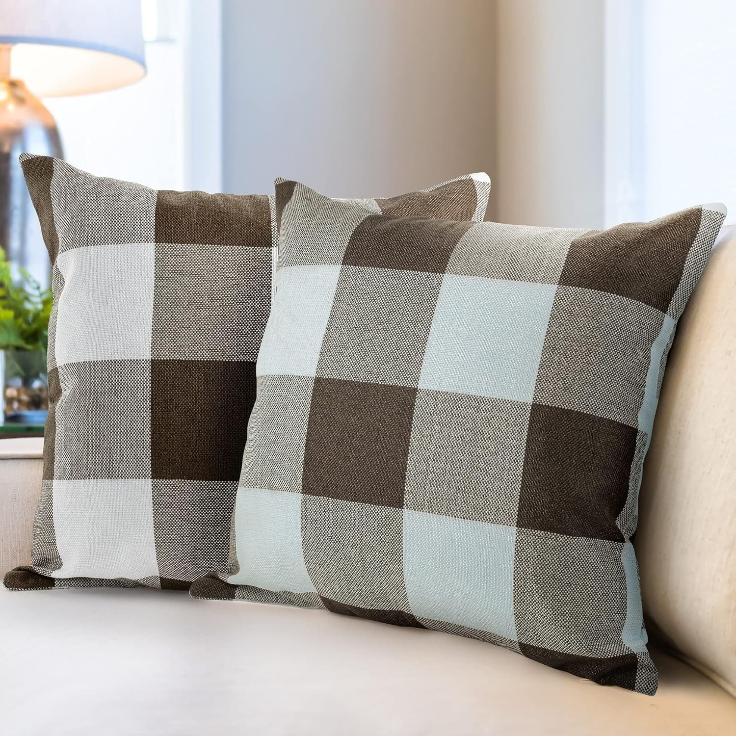 Zulay Kitchen 2 Pack 18 x 18 Inch Buffalo Plaid Pillow Covers