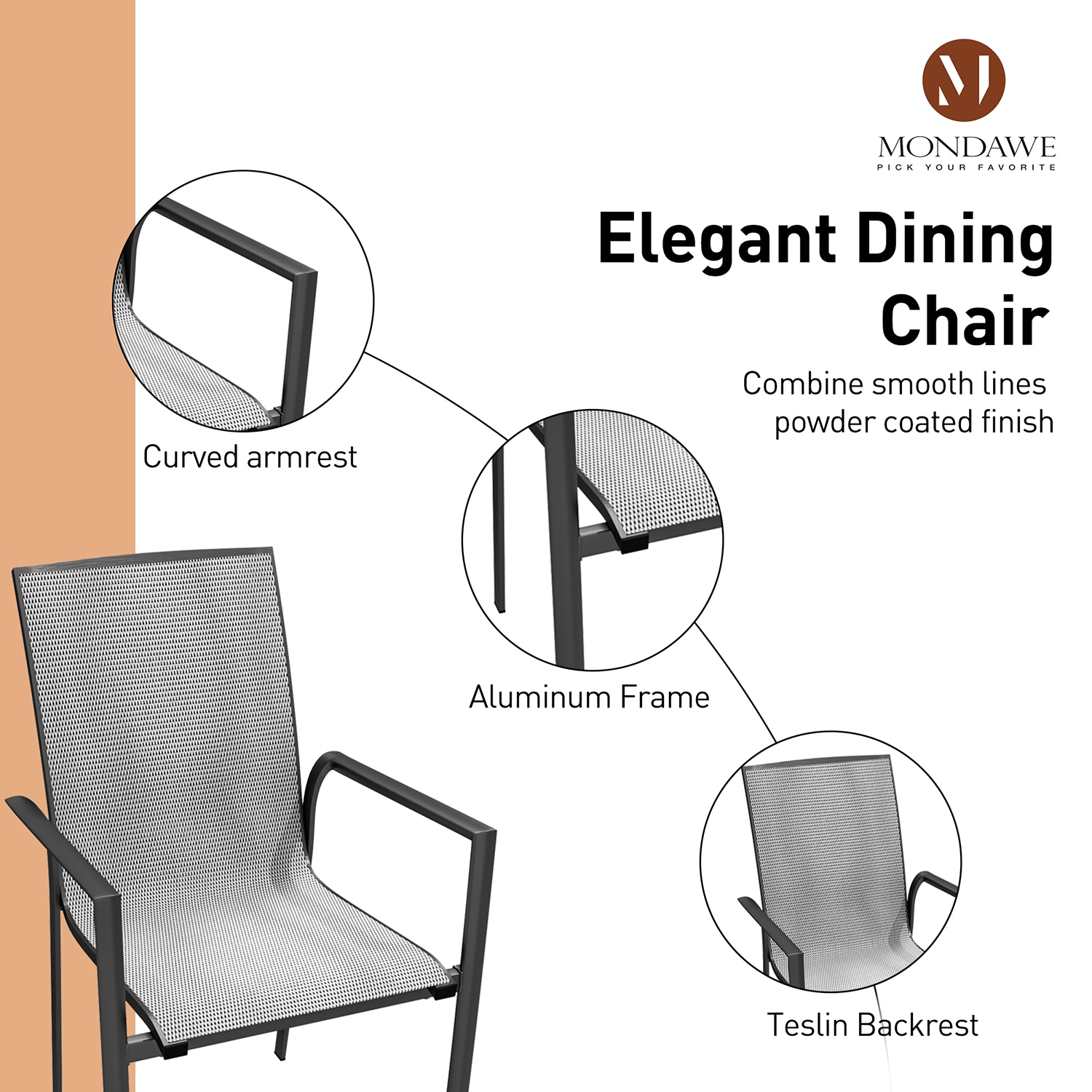 Black Metal Mesh Stackable Outdoor Dining Chairs, Set of 2