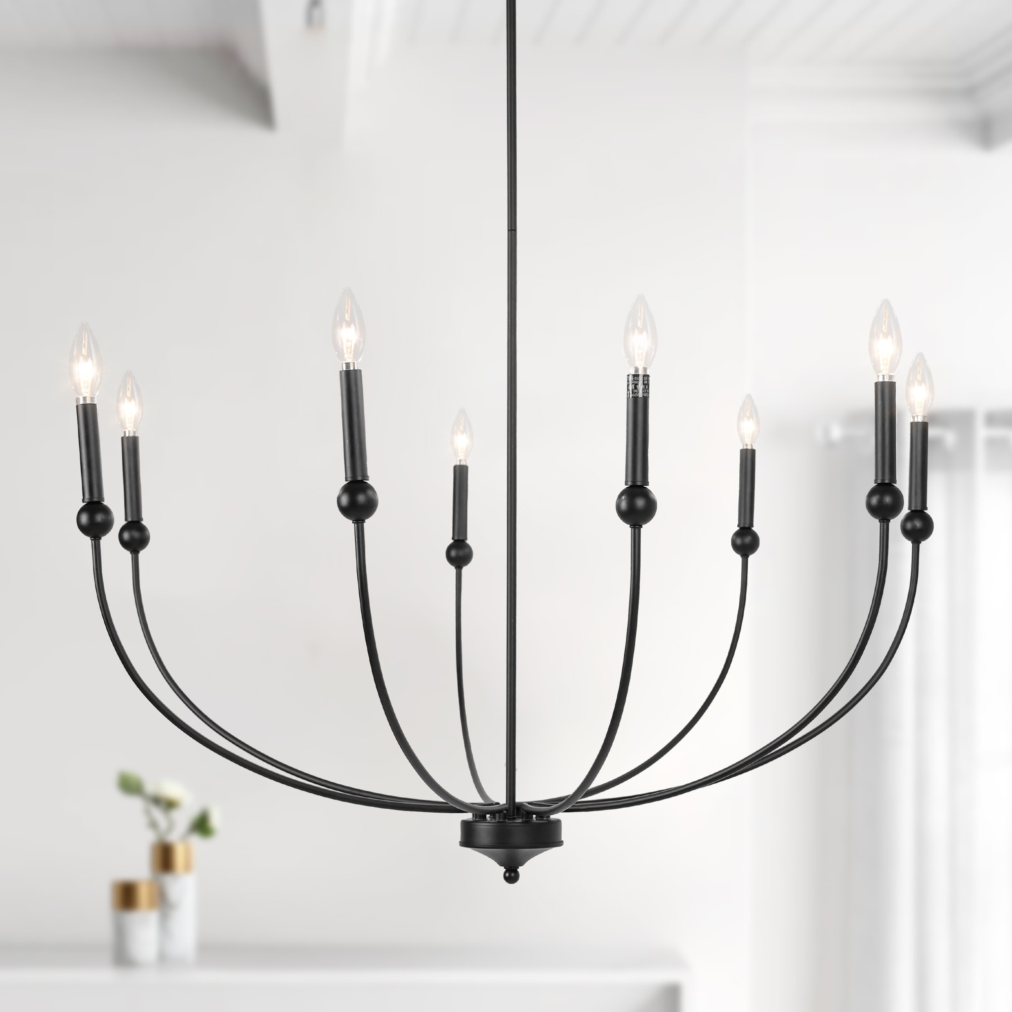 LNC LUAIQER544519C Dockpusarry 39.8" Oversized 8 -Light Matte Black Transitional For Use in Bedrooms, Dining Rooms, Foyers, Kitchens, Living Rooms Chandelier