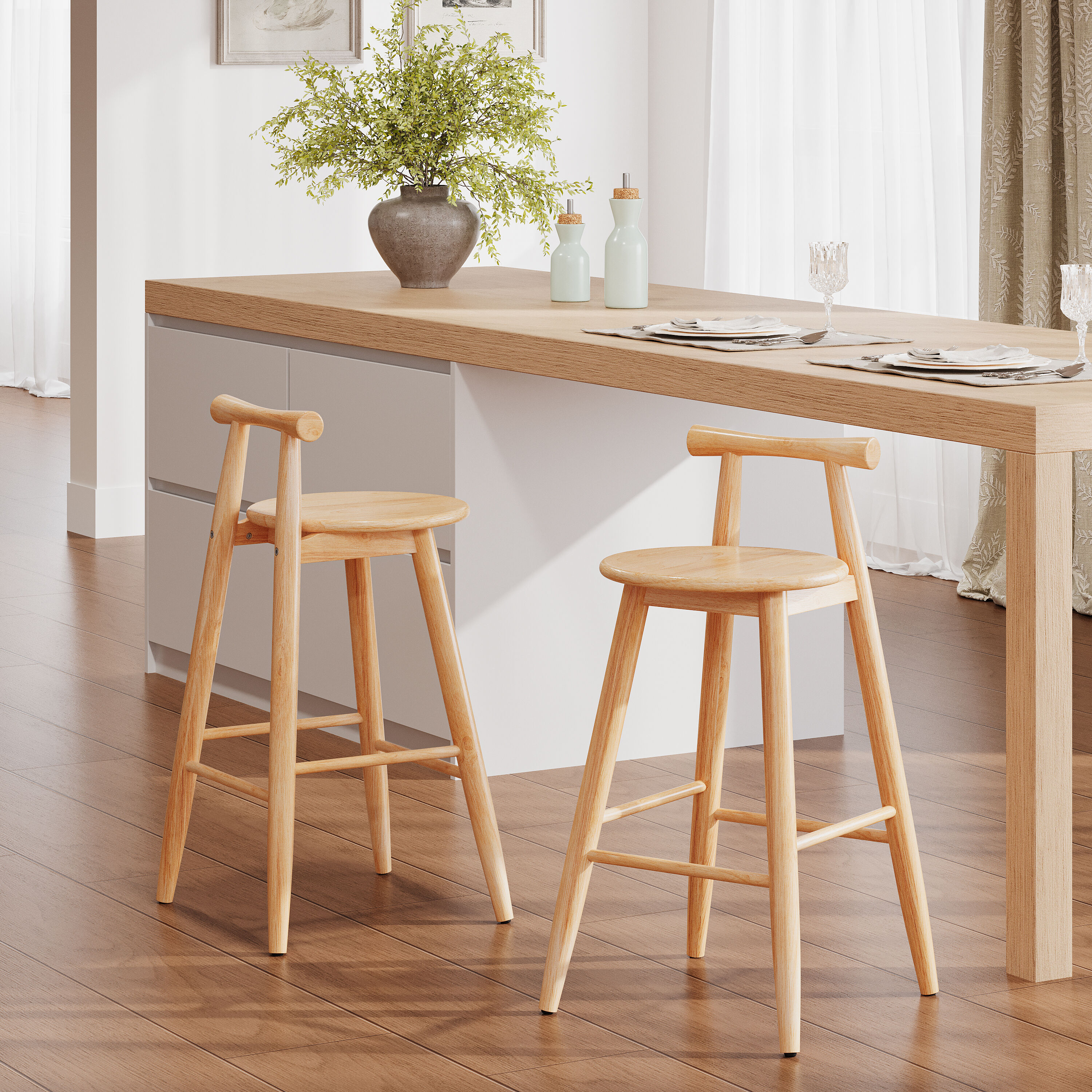 Christopher Knight Home - Grove Modern Indoor Rubberwood Barstool Set of 2 with Cross Bar Backres...