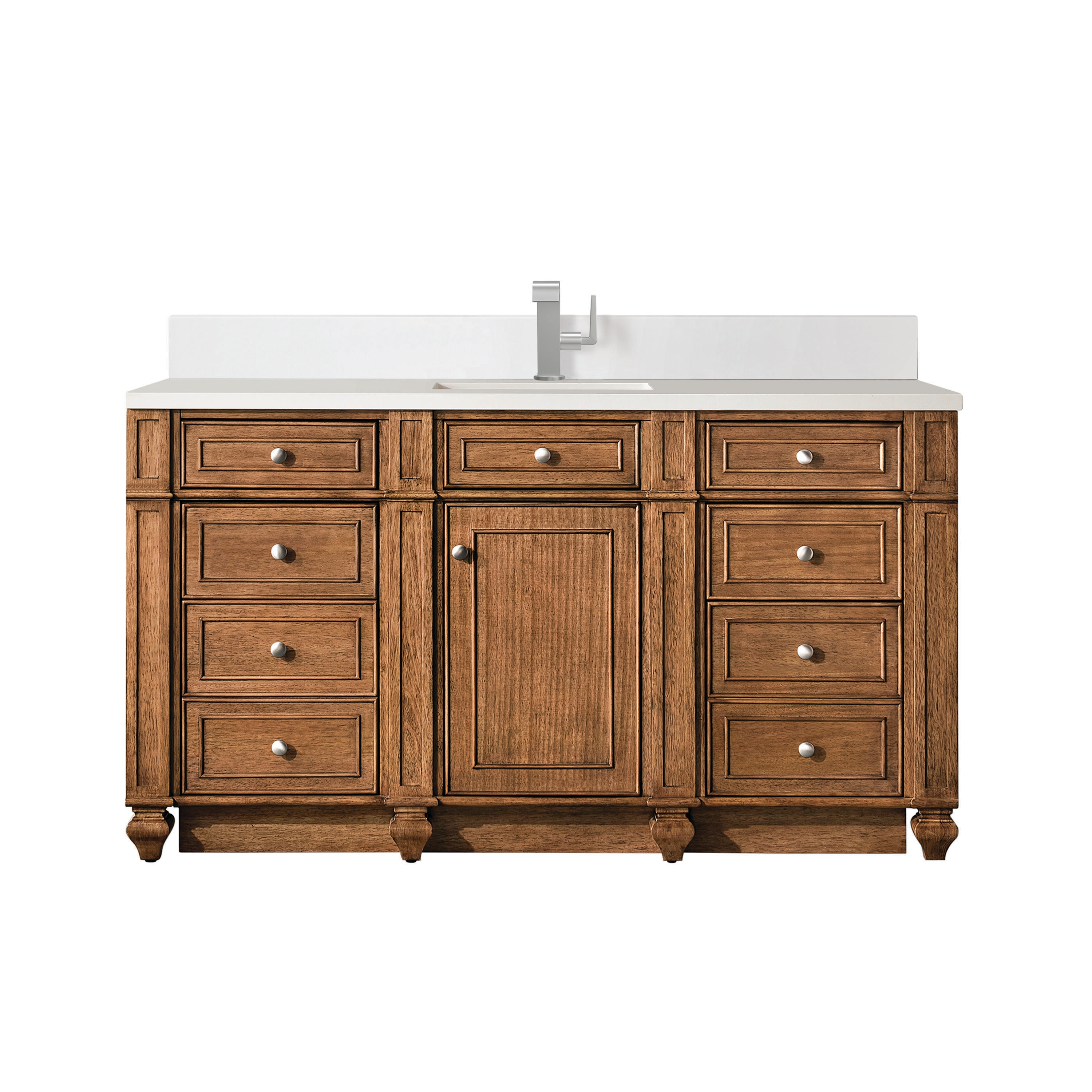 James Martin Vanities 157-V60S-SBR-1WZ Bristol 60-in Saddle Brown Undermount Single Sink Bathroom Vanity with White Zeus Quartz Top
