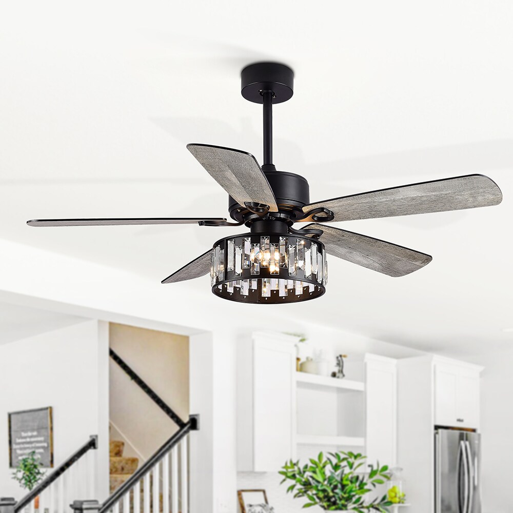 Lamober 52-in Black Indoor Chandelier Ceiling Fan with Light and