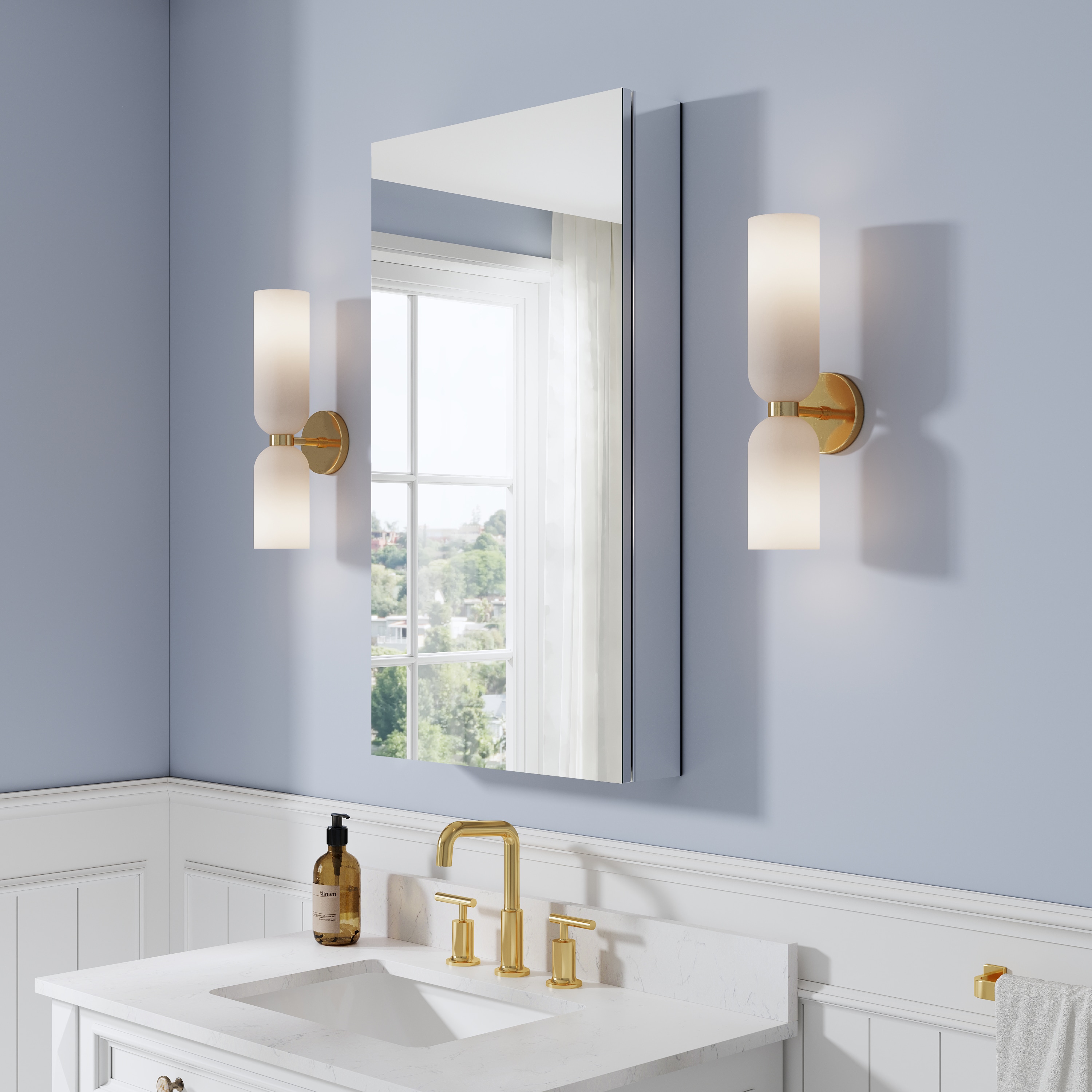 WELLFOR ROSAC 20-in x 36-in Surface/Recessed Mount Chrome Aluminum Mirrored Rectangle Soft Close Medicine Cabinet