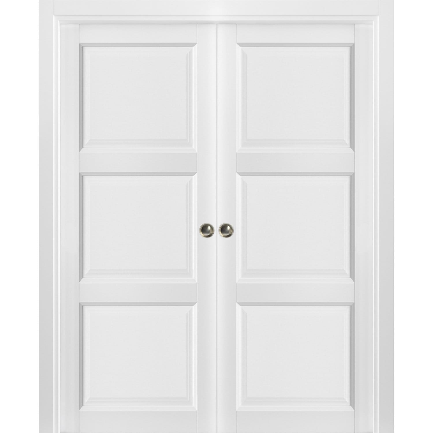 SARTODOORS French Double Pocket Doors - Lucia 2661 White Silk - Kit Trims Rail Hardware - Solid Wood Interior Pantry Kitchen Bedroom Sliding Closet Sturdy Door -72 x 84